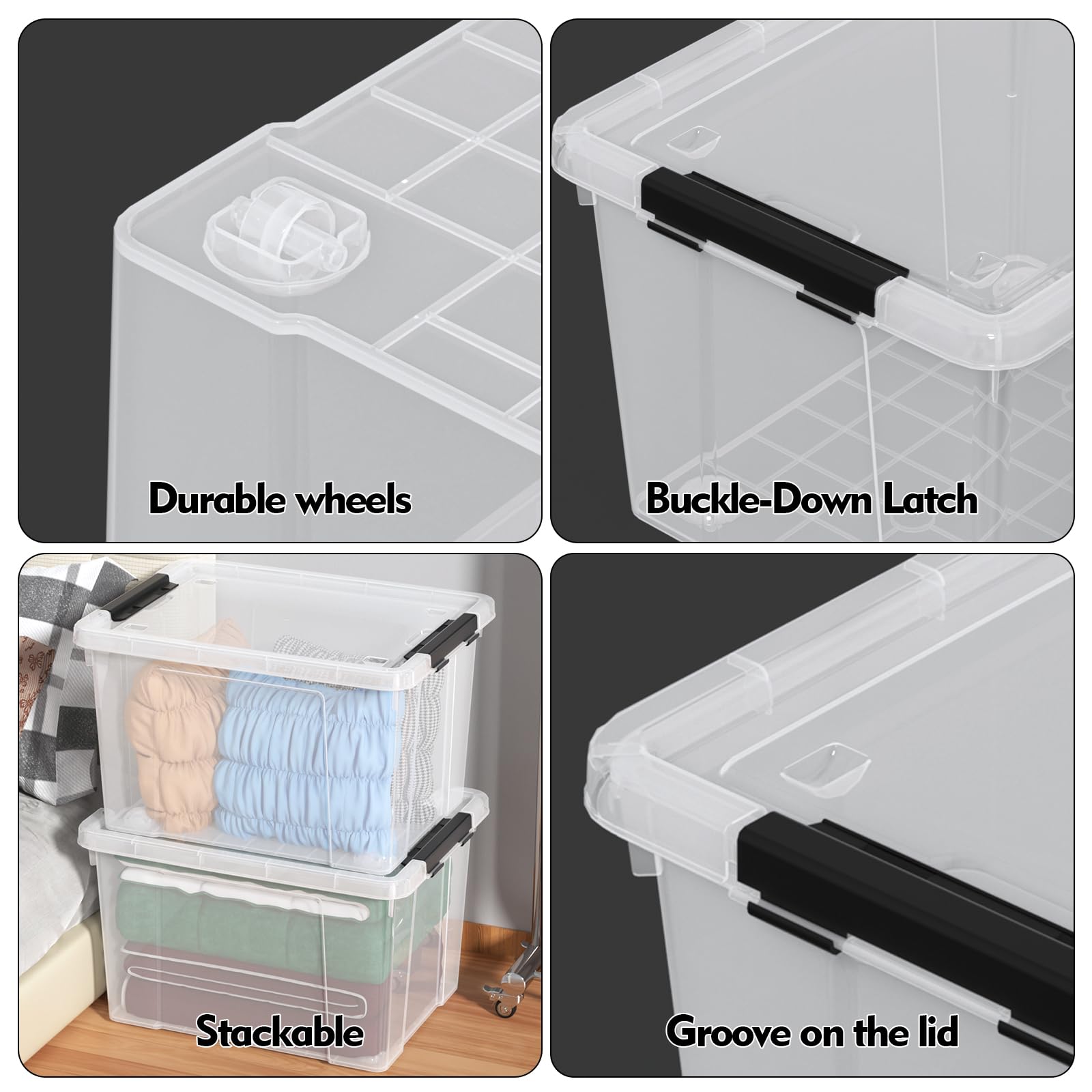 50 Quart Plastic Storage Containers with Latching Lids (4 Count)