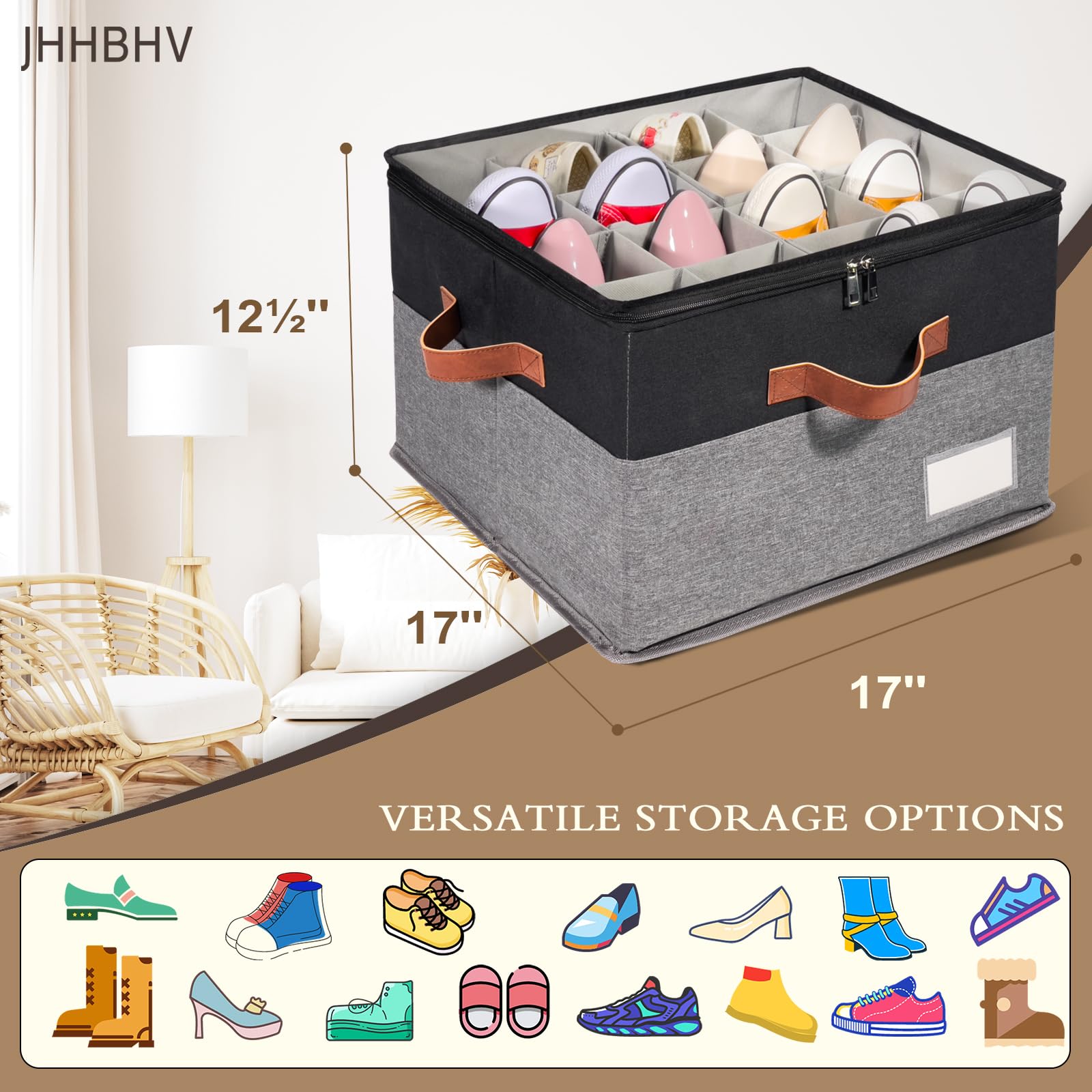 1 Pack Shoe Organizer for Closet with Adjustable Divider Shoe Storage Box
