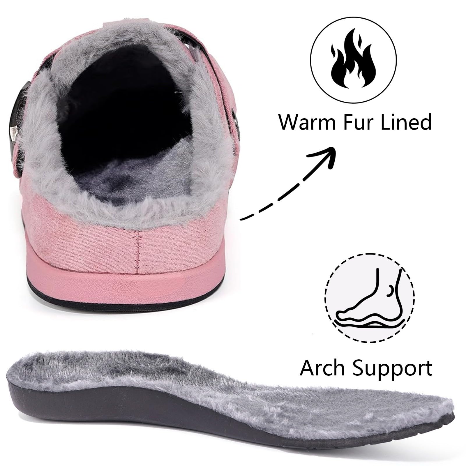 Fur Lined Clogs for Women Men Winter Slippers