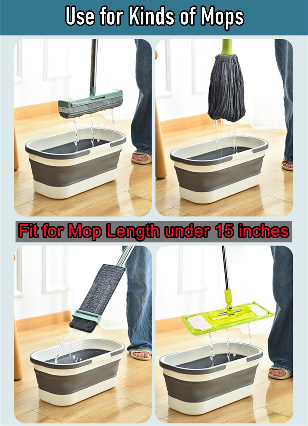 Collapsible Mop Bucket Basin Tub with Handle and Wheels