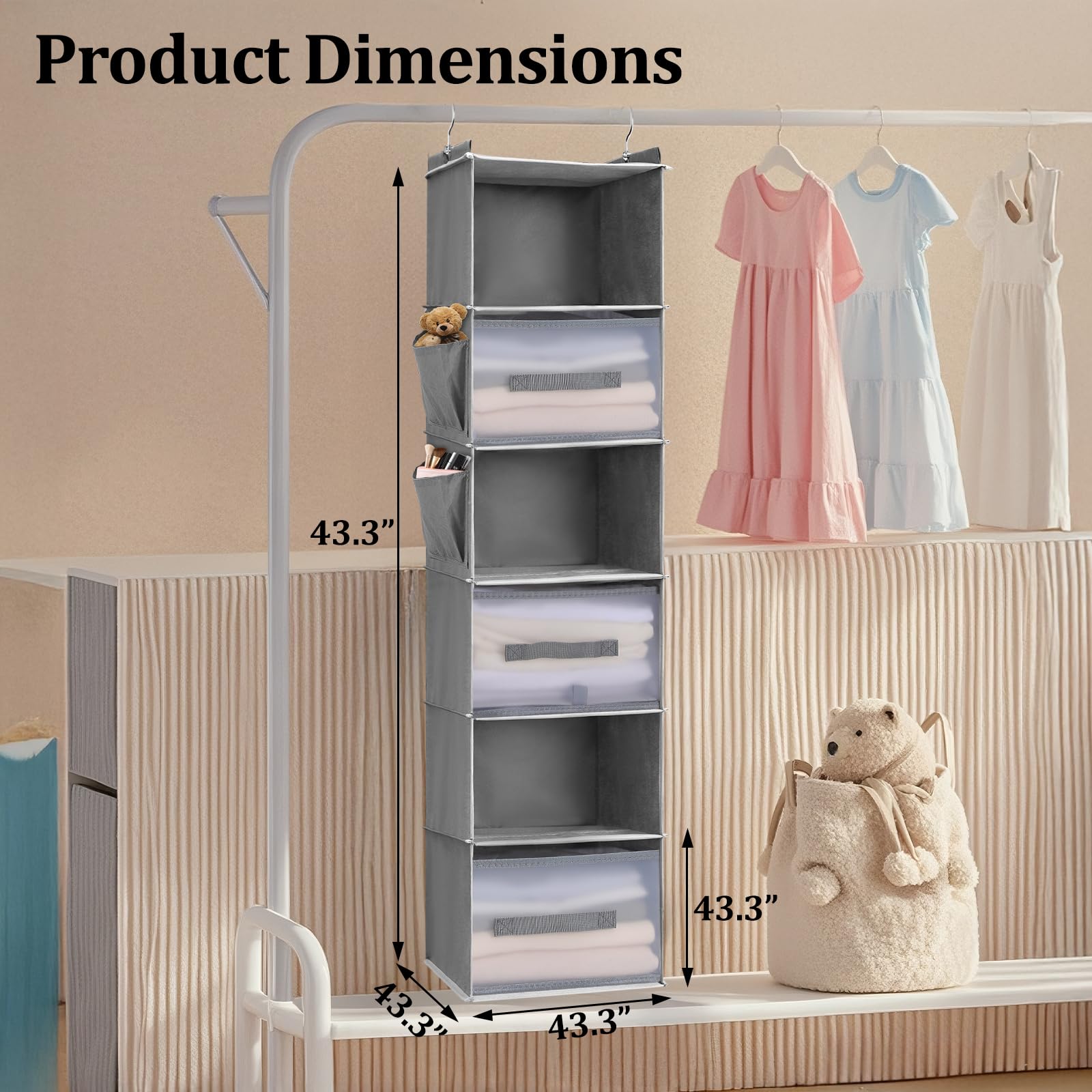 6 Shelf Hanging Closet Organizer with 3 Drawers & Side Pockets