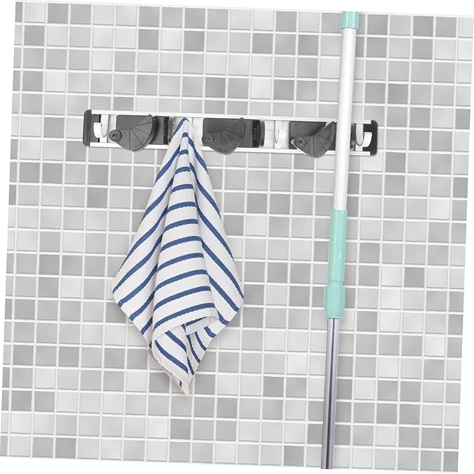 Punch Mop Hanger Space Aluminum Wall Mount Organizer for Brooms Mops Sundries Easy Installation for Home Kitchen Garage and Garden Storage