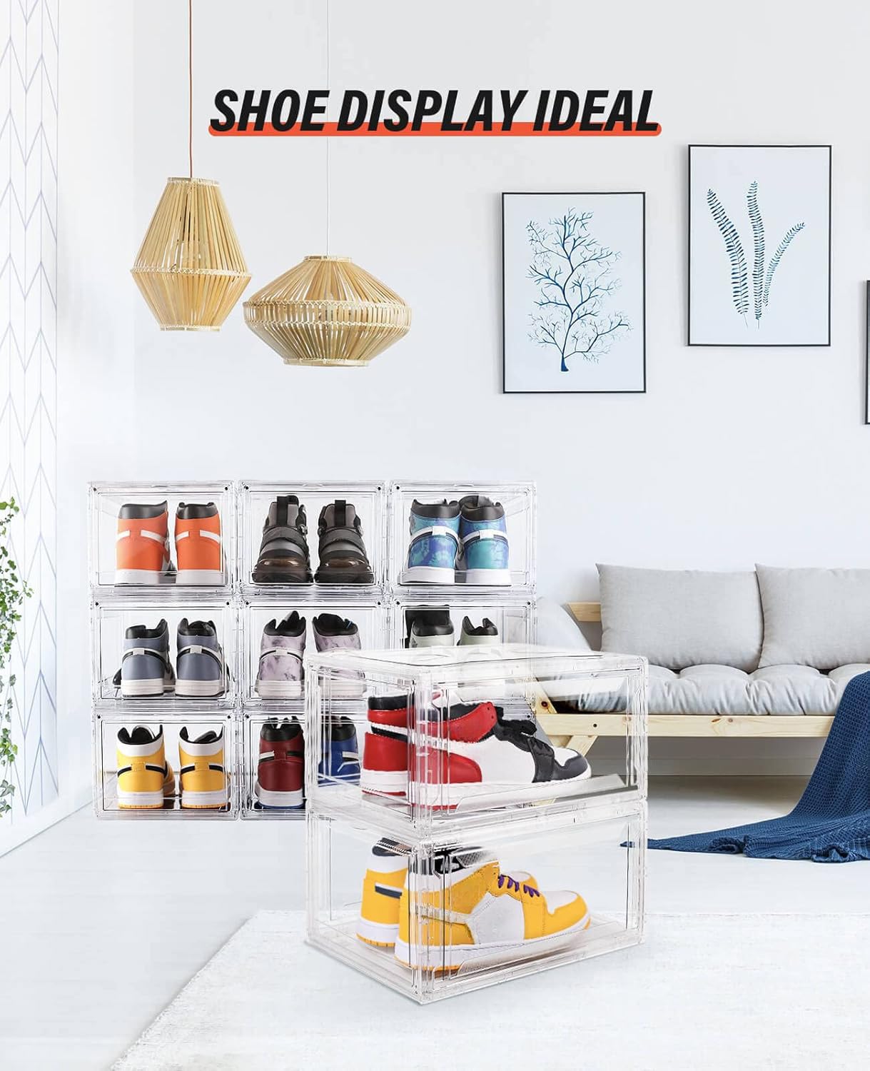 Clear Shoe Boxes Stackable 10 Pack Shoe Storage for Sneakerheads (10 Count)