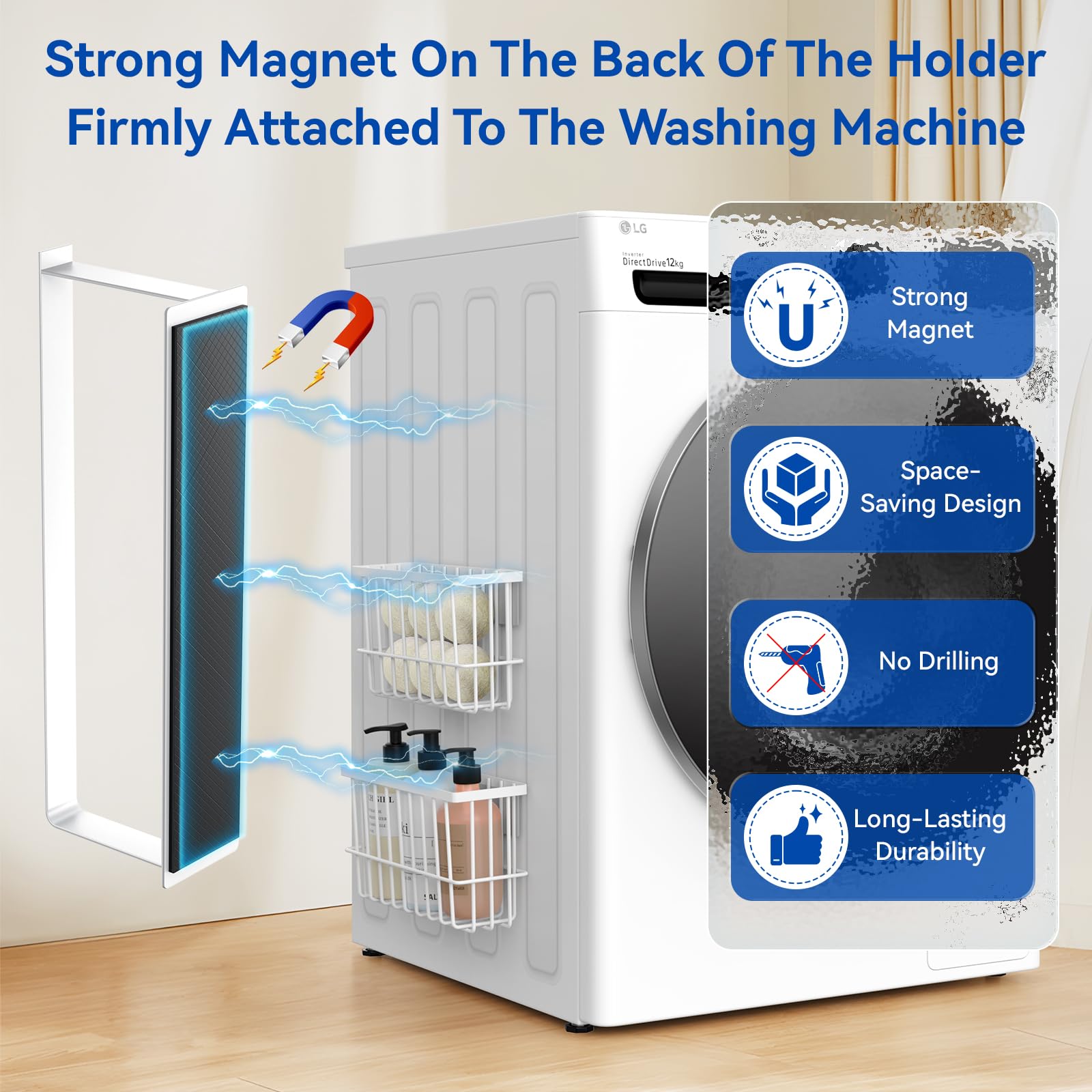 Laundry Room Organization and Storage Magnetic Dryer Ball Holder with Magnetic Hanger Holder