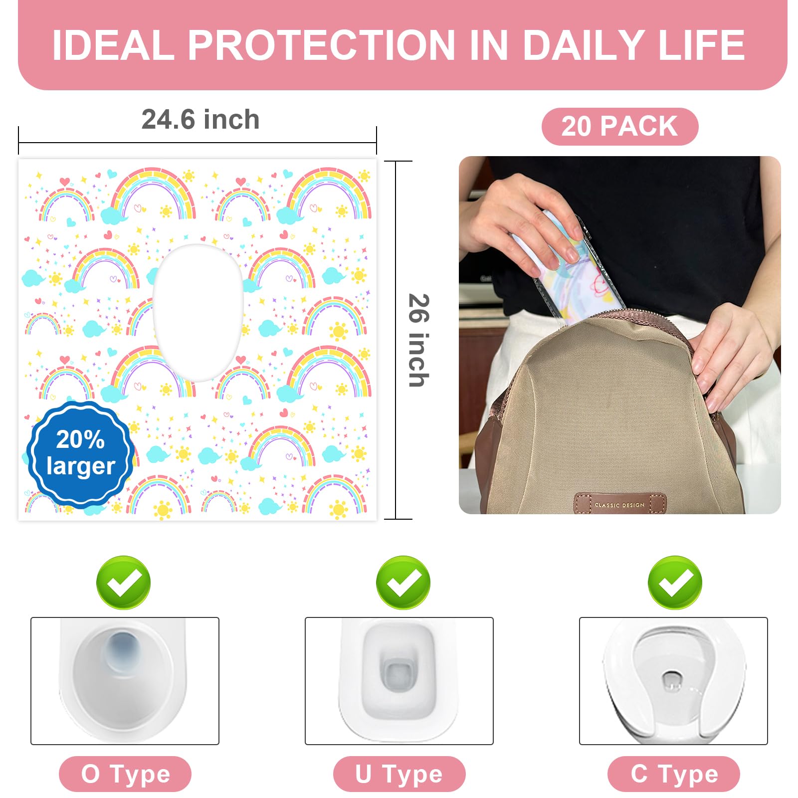 20 Pack Disposable Toilet Seat Covers for Travel (20 Count)