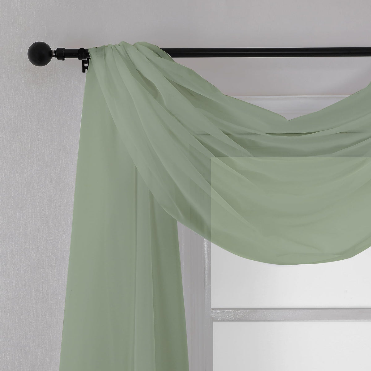 Extra Long Sage Green Sheer Curtains 144 inch 2 Panels (2 Count)