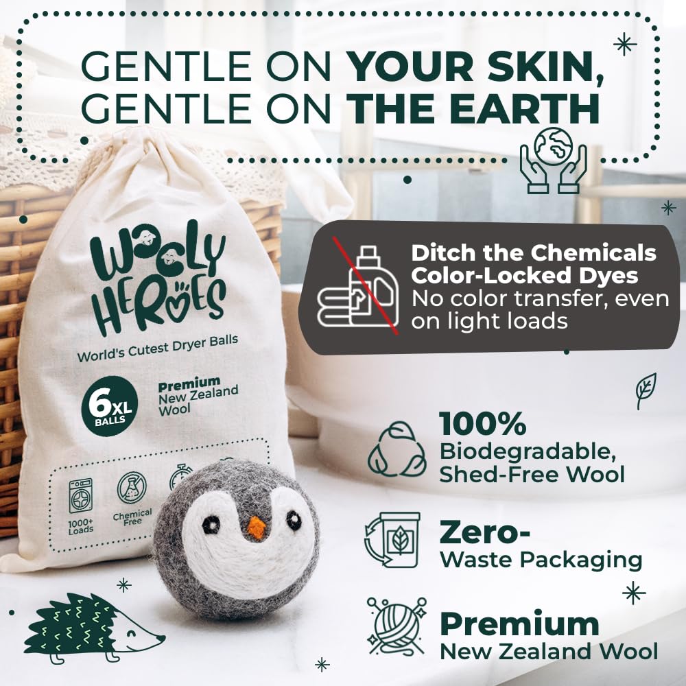 Chemical Free & Baby Safe! Reusable Wool Dryer Balls XL 6