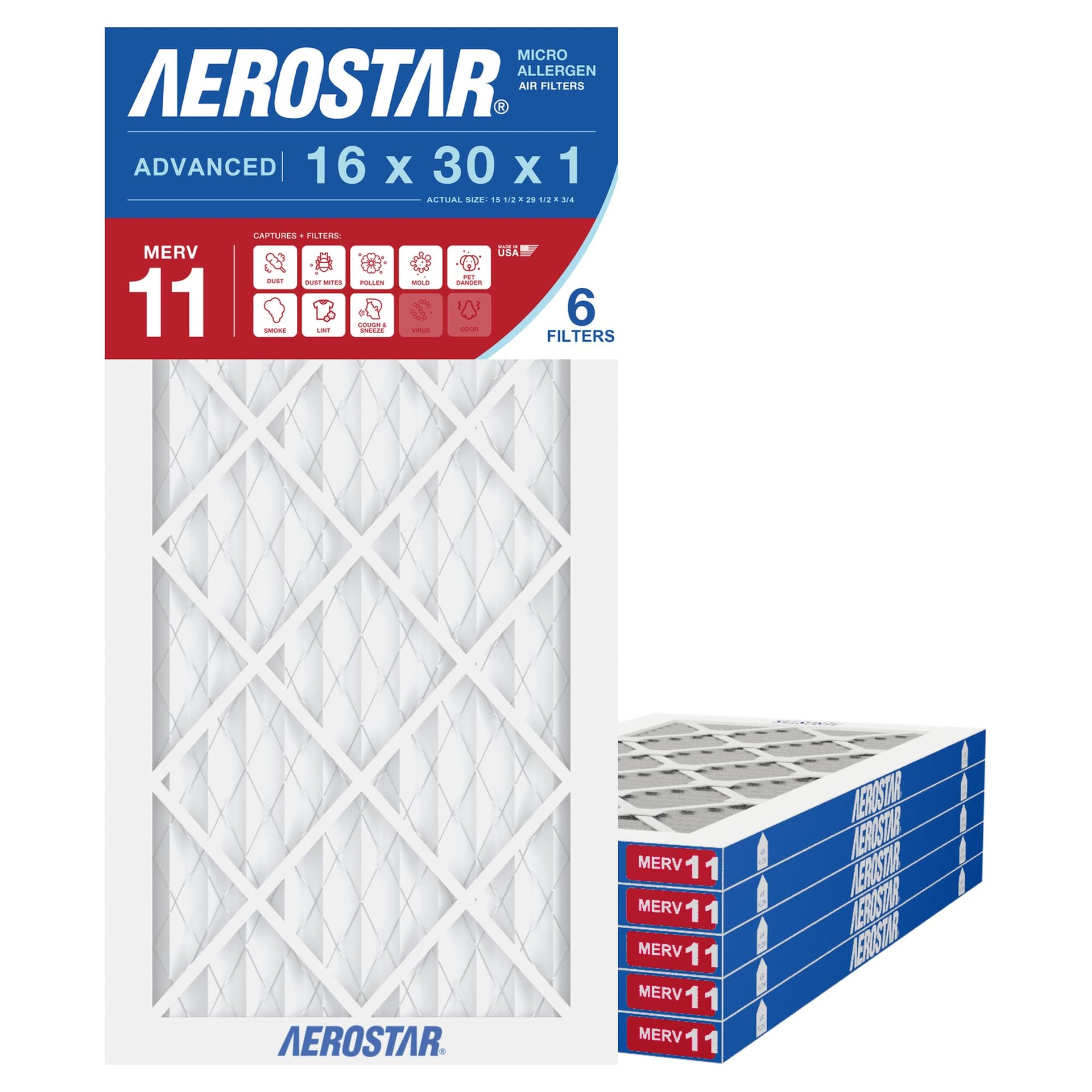 Air Filter 16x30x1 MERV 11 AC Filter (6 Count)
