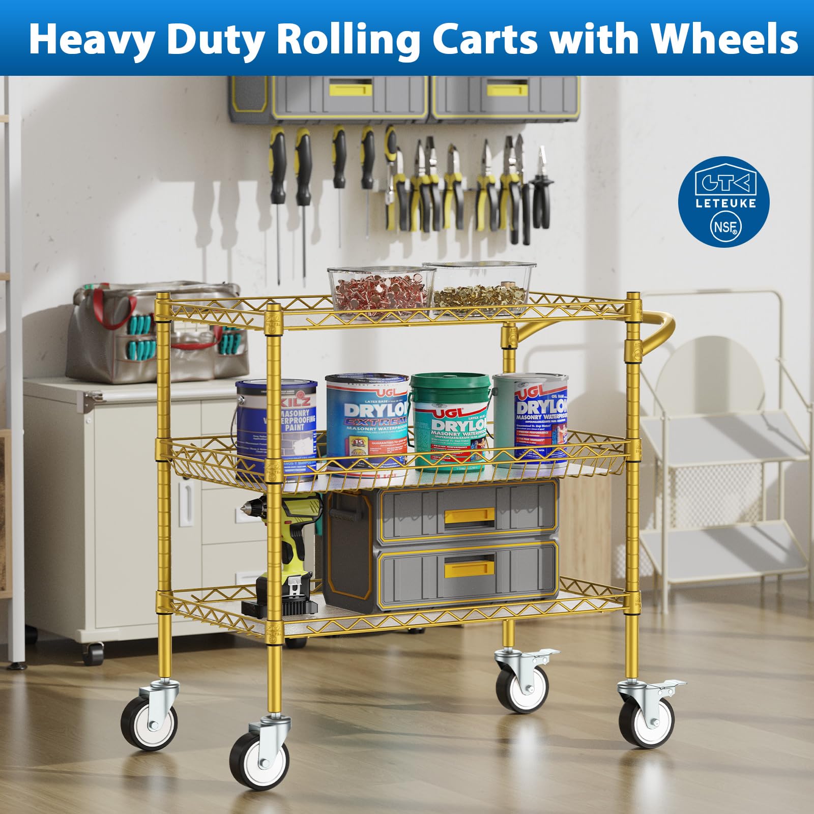3 Tier Rolling Carts with Wheels