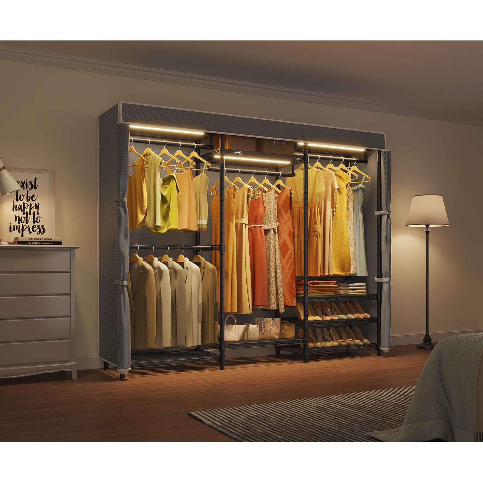 V5LC Garment Rack Heavy Duty Covered with Dimmable LED Lights