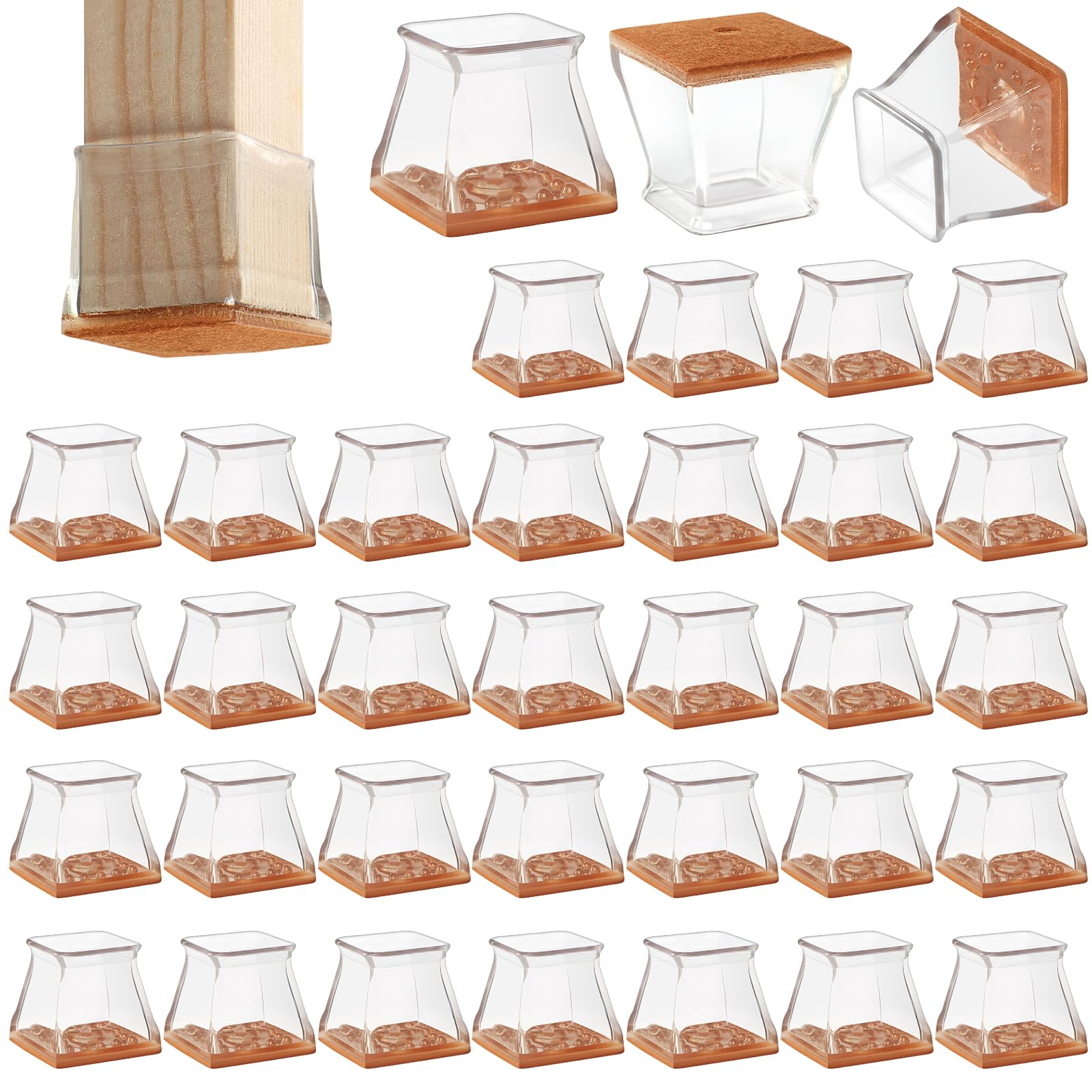 36 Pack Square Chair Leg Floor Protectors for Hardwood Floors (32 Count)