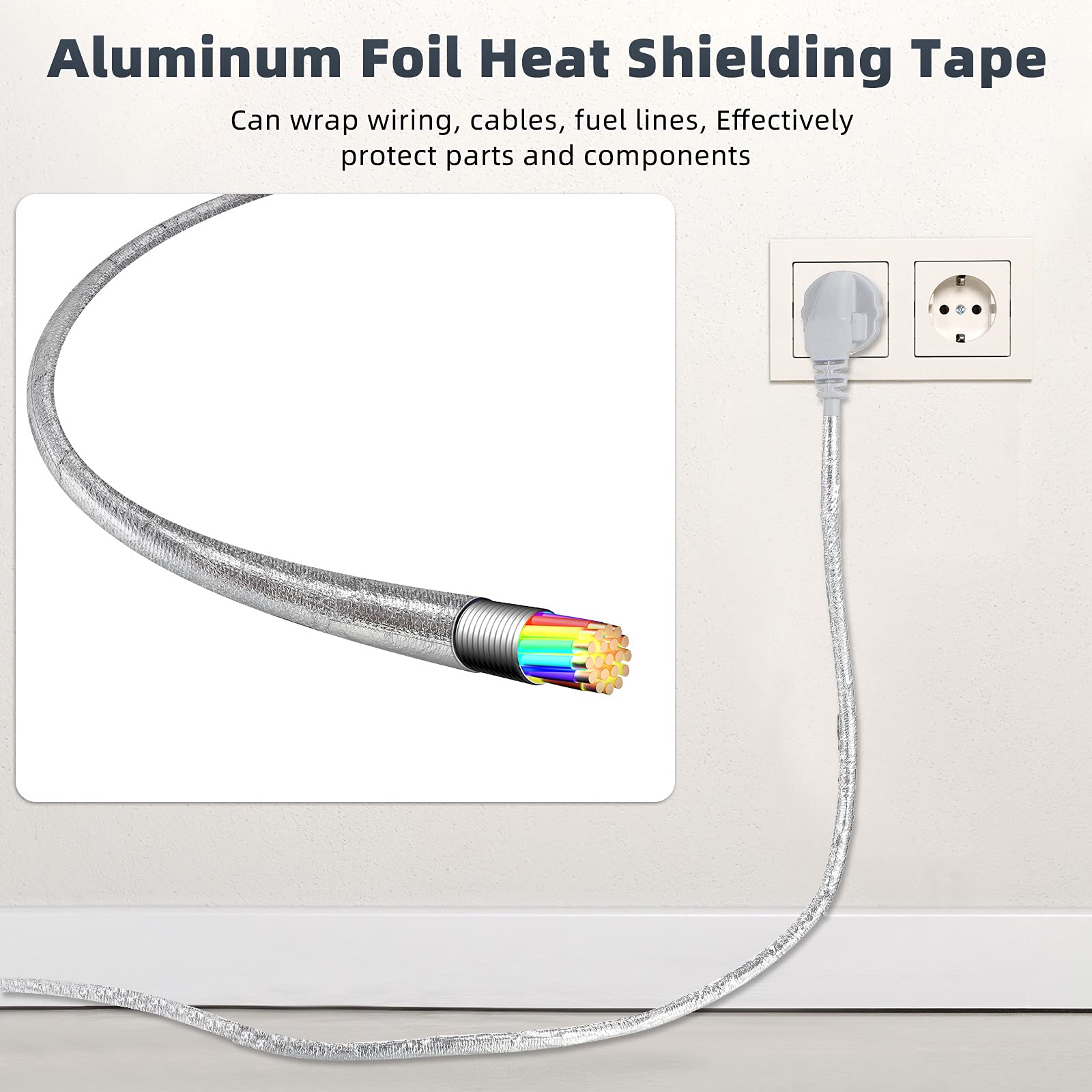 2 Rolls Aluminum Foil Tape Heat Shield Tape Barrier Adhesive Reflective Fiberglass Thermal Insulation Reflective Material High Temp Protection (65.6 Foot)