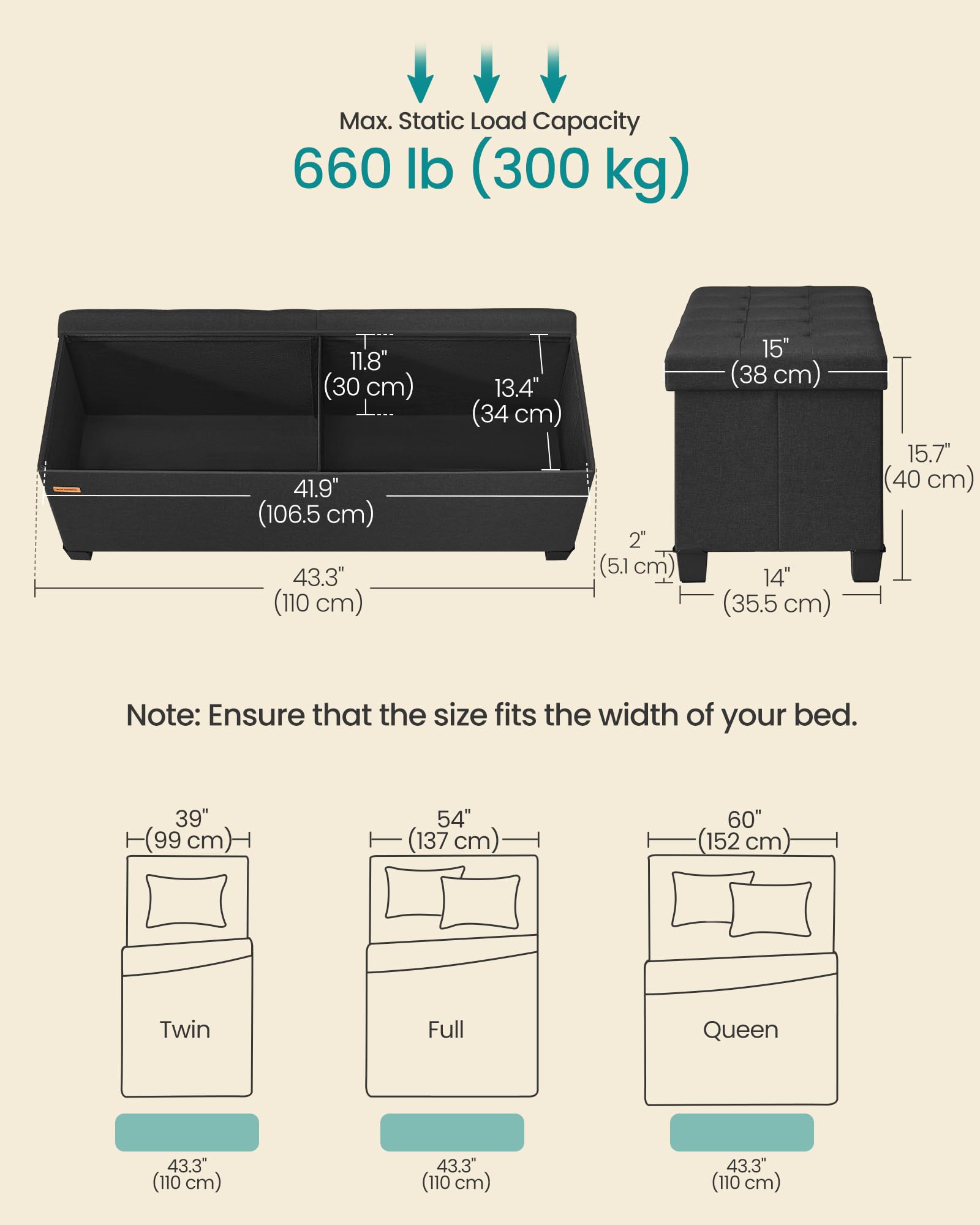 Storage Ottoman Bench with Legs