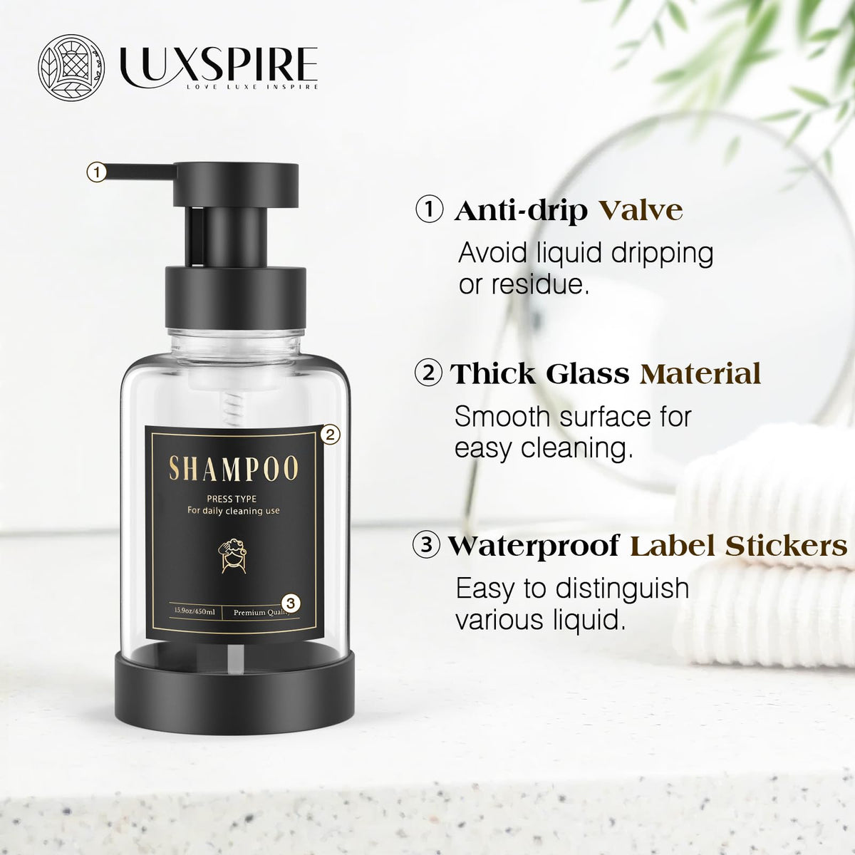 Glass Foaming Soap Dispenser 15oz Hand Soap Bottle