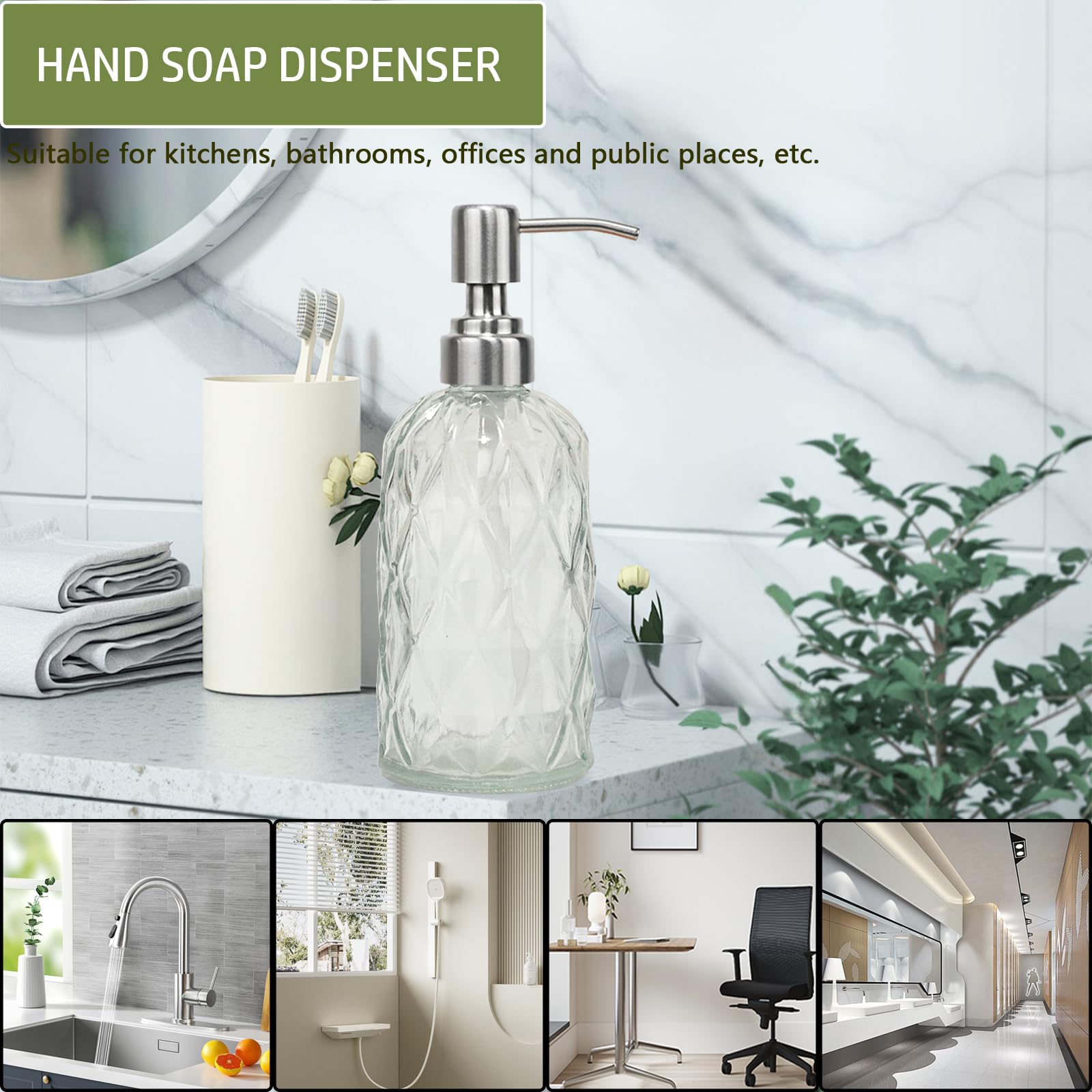 12Oz Clear Glass Soap Dispenser with Stainless Steel Pump
