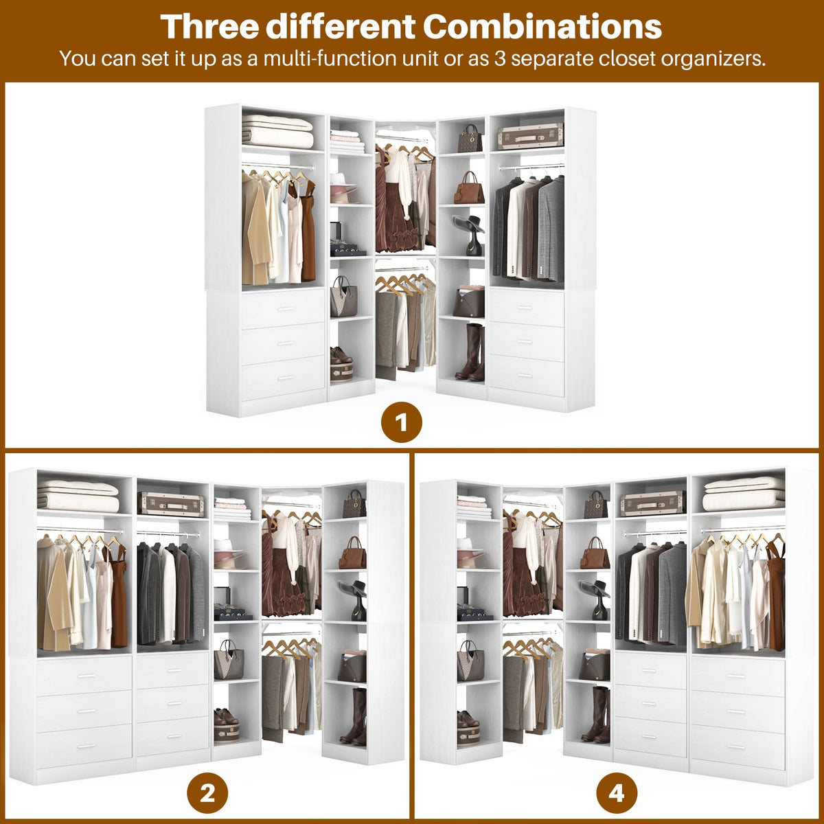 Corner Closet System with 6 Drawers