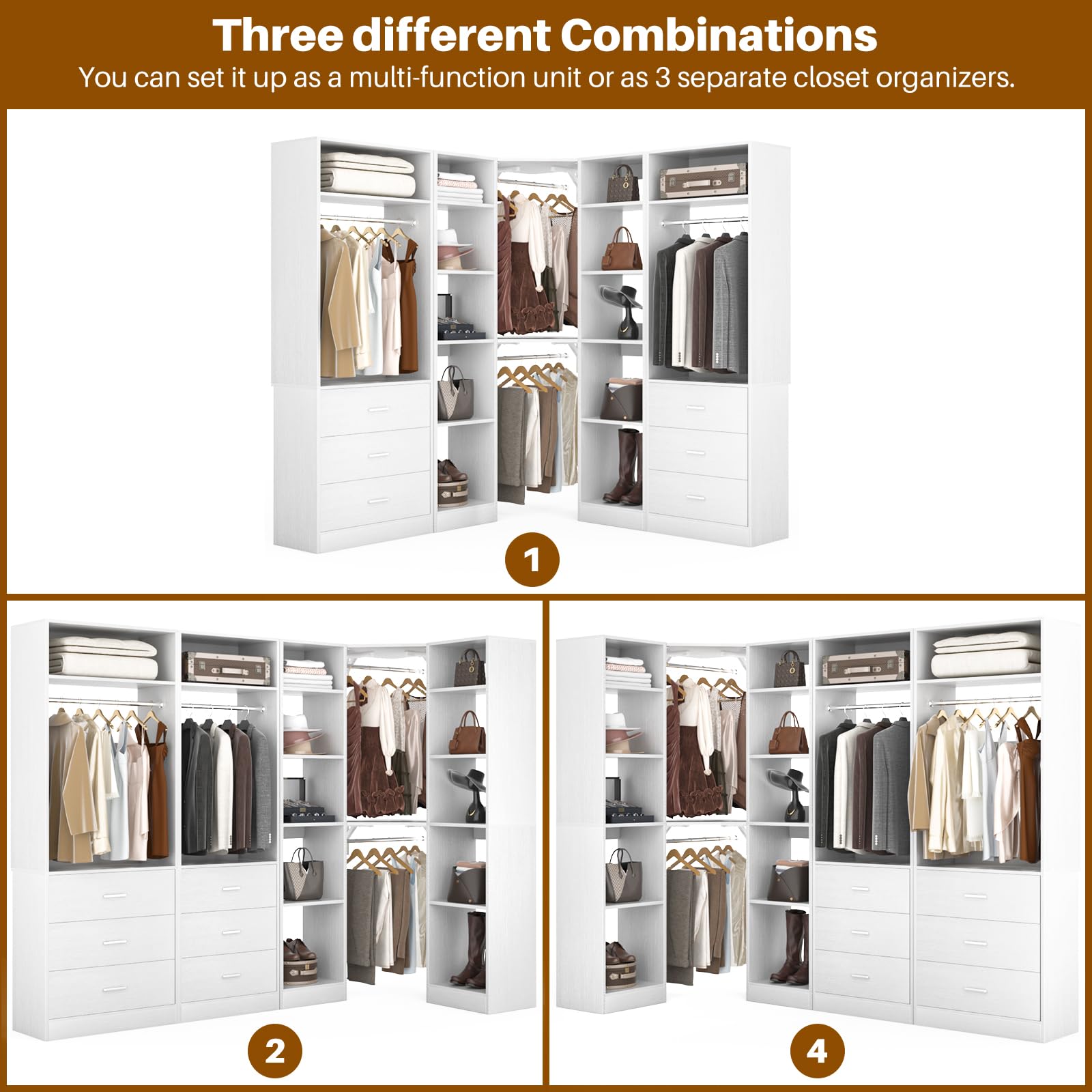 Corner Closet System with 6 Drawers