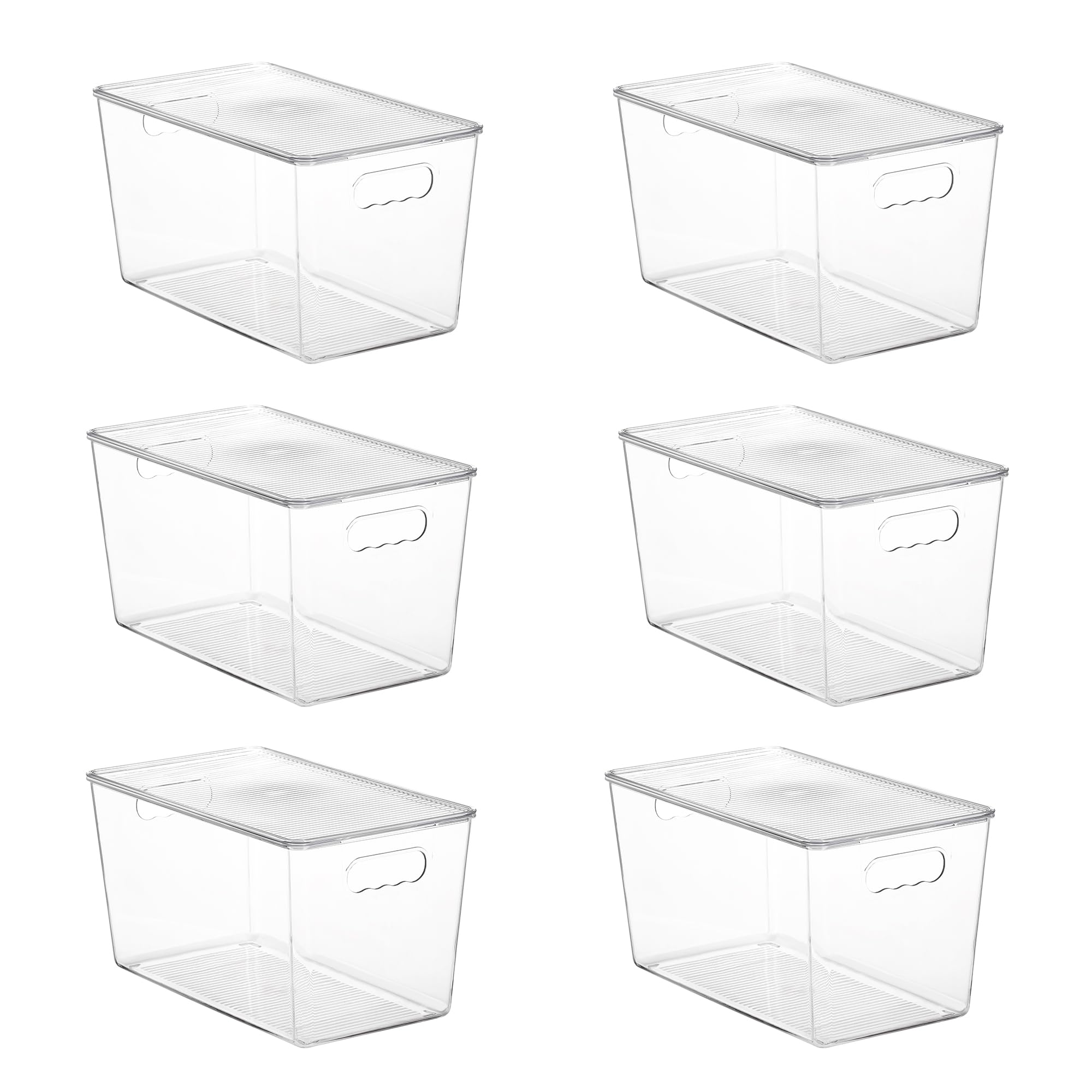 6 Pack Clear Stackable Storage Bins with Lids and Handles (6 Count)