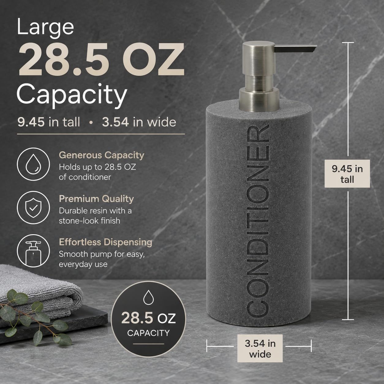 Resin Neutral Gray Sandstone Conditioner Engraved Bottle Refillable Pump Dispenser