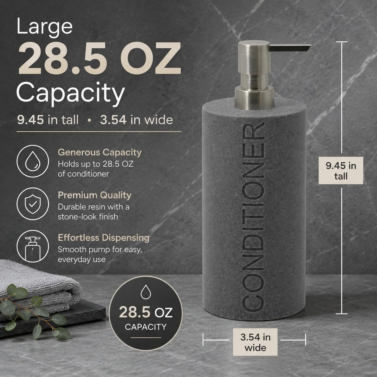Resin Neutral Gray Sandstone Conditioner Engraved Bottle Refillable Pump Dispenser