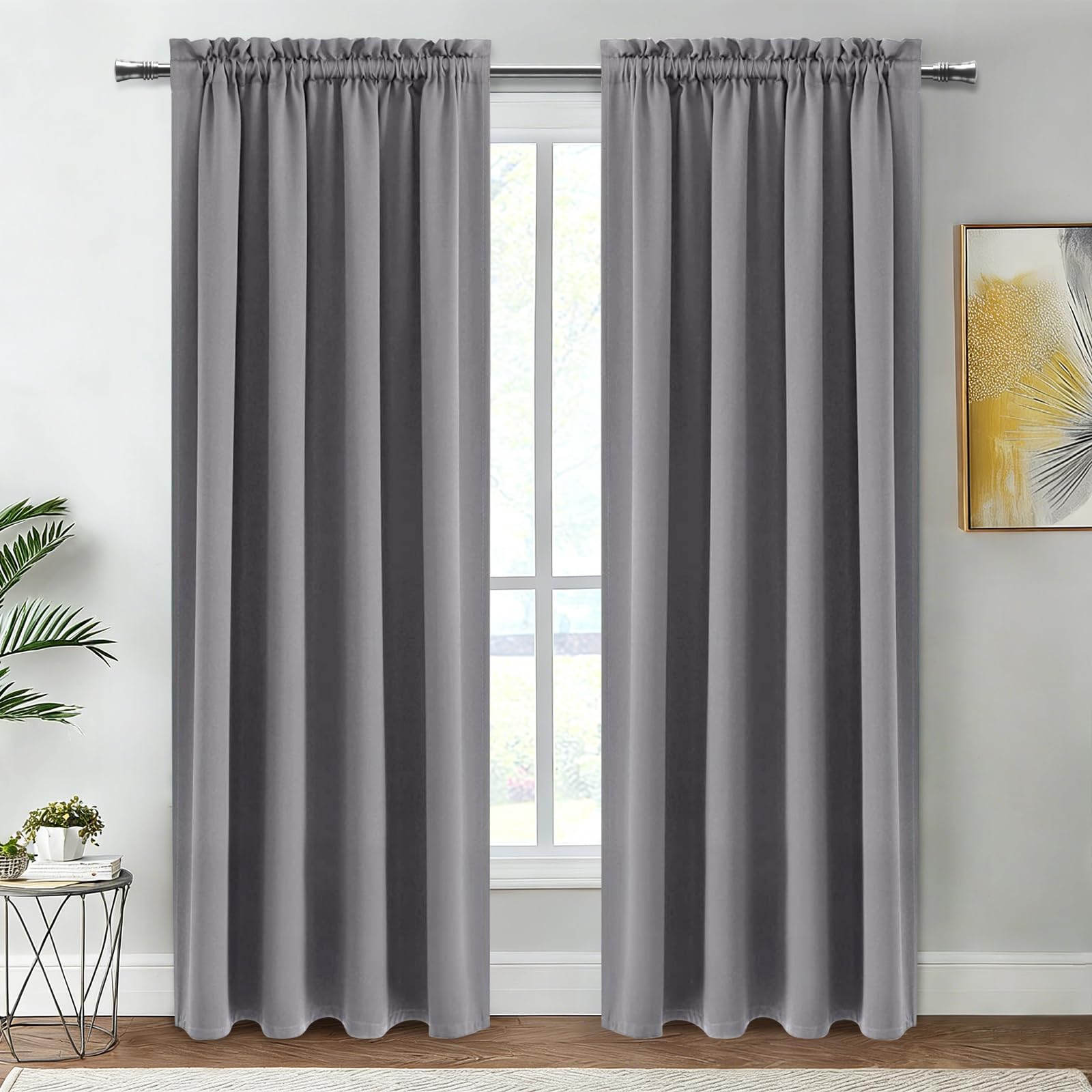 Blackout Curtains for Bedroom Living Room 52 x 84 Inch Long Grey (2 Count)