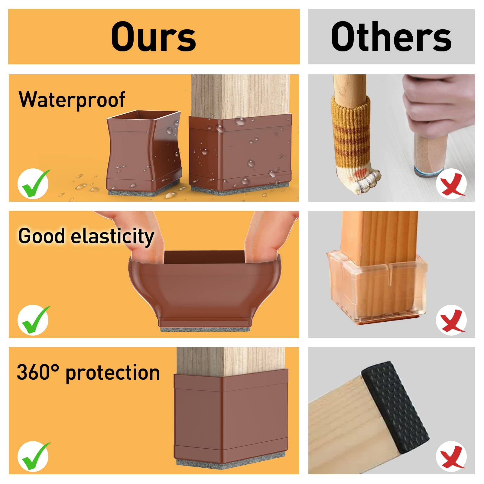 1" x 2" Rectangle Chair Leg Floor Protectors for Hardwood Floors Silicone Covers to Protect Wood Tile Floors Felt Pads Furniture Leg Caps Reduce Noise (16 Count)