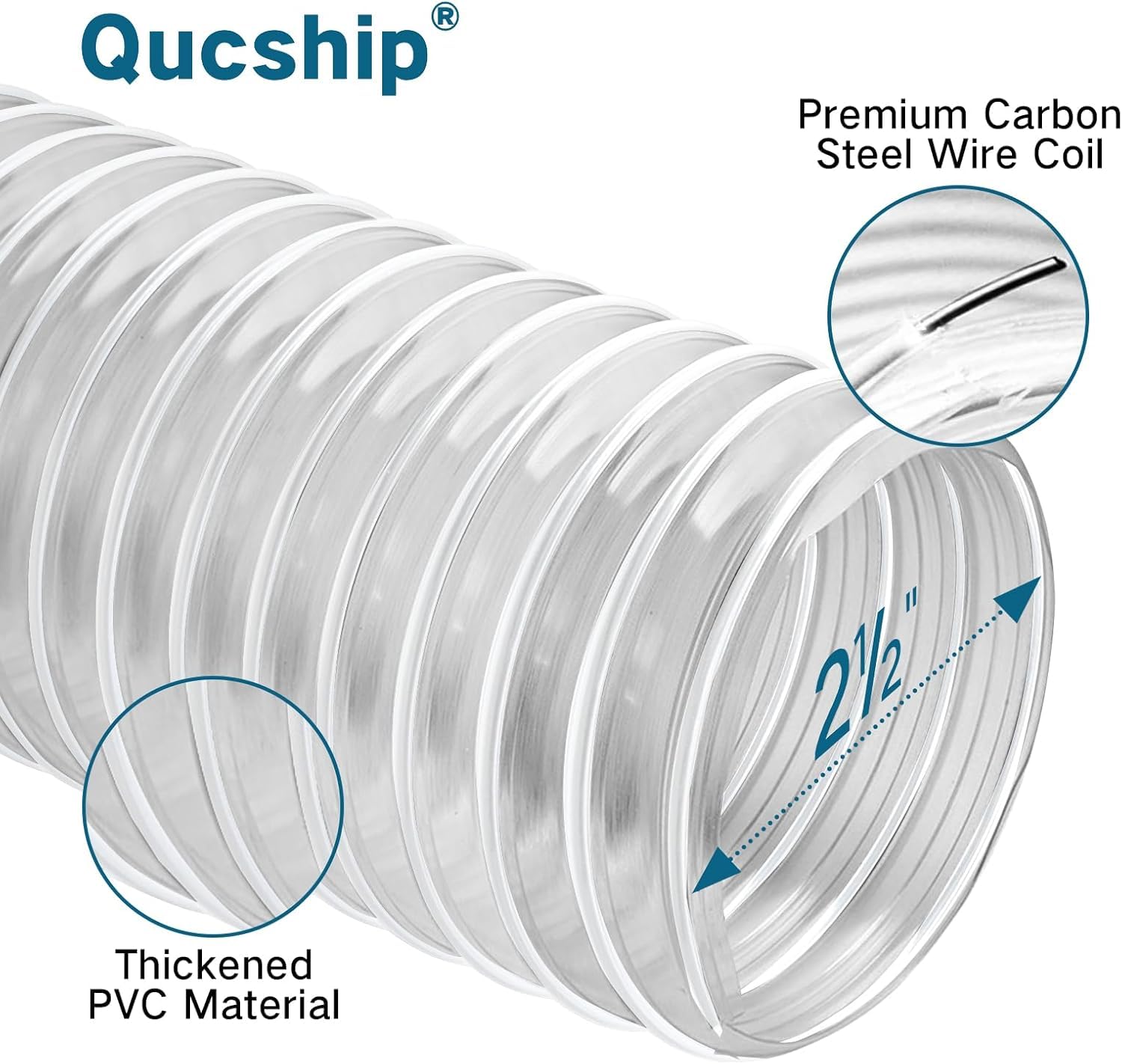 2-1/2"x10' PVC Dust Collection Hose with 4 Stainless Clamps for Woodworking