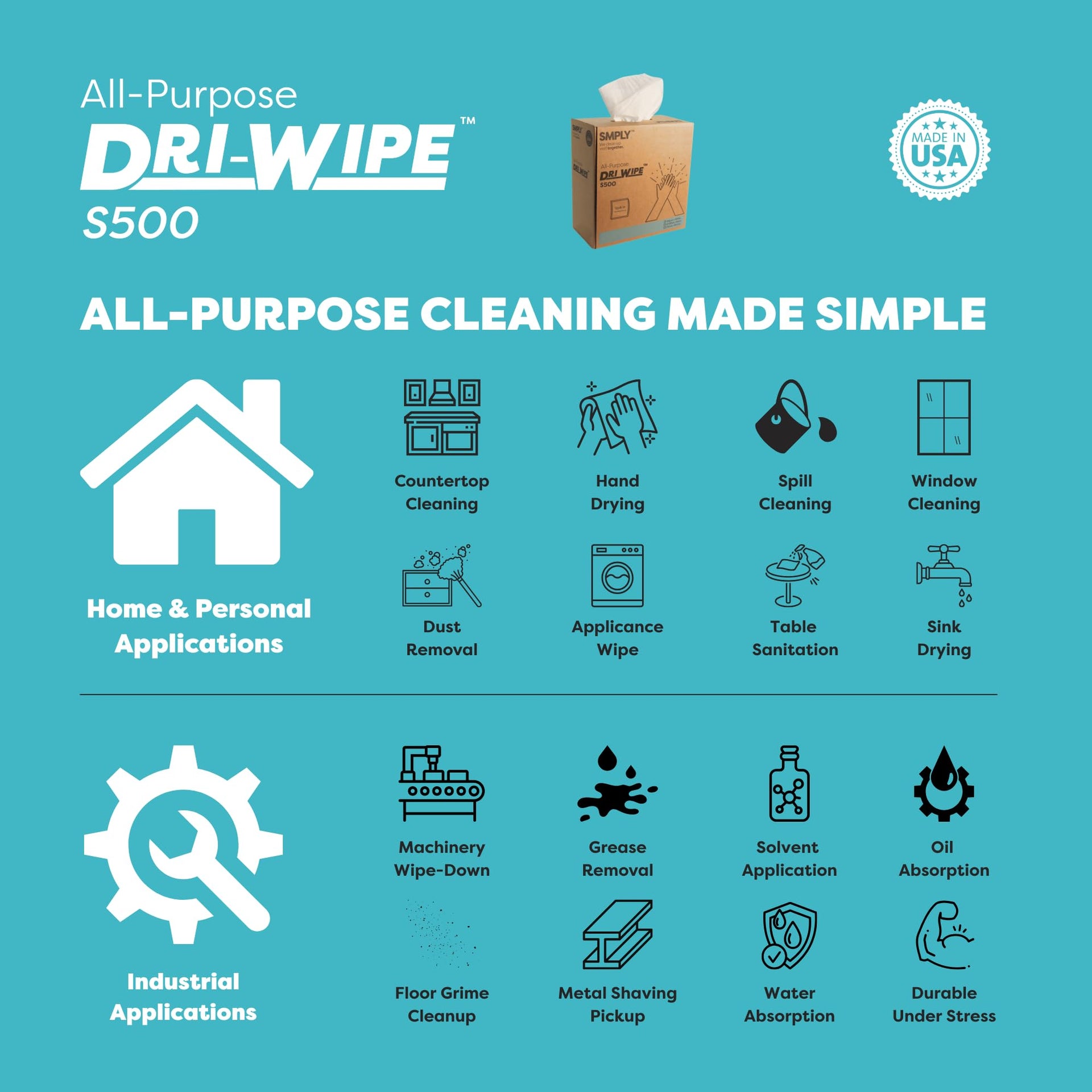 Dri Wipe S500 by SMPLY Brands (176 Count)