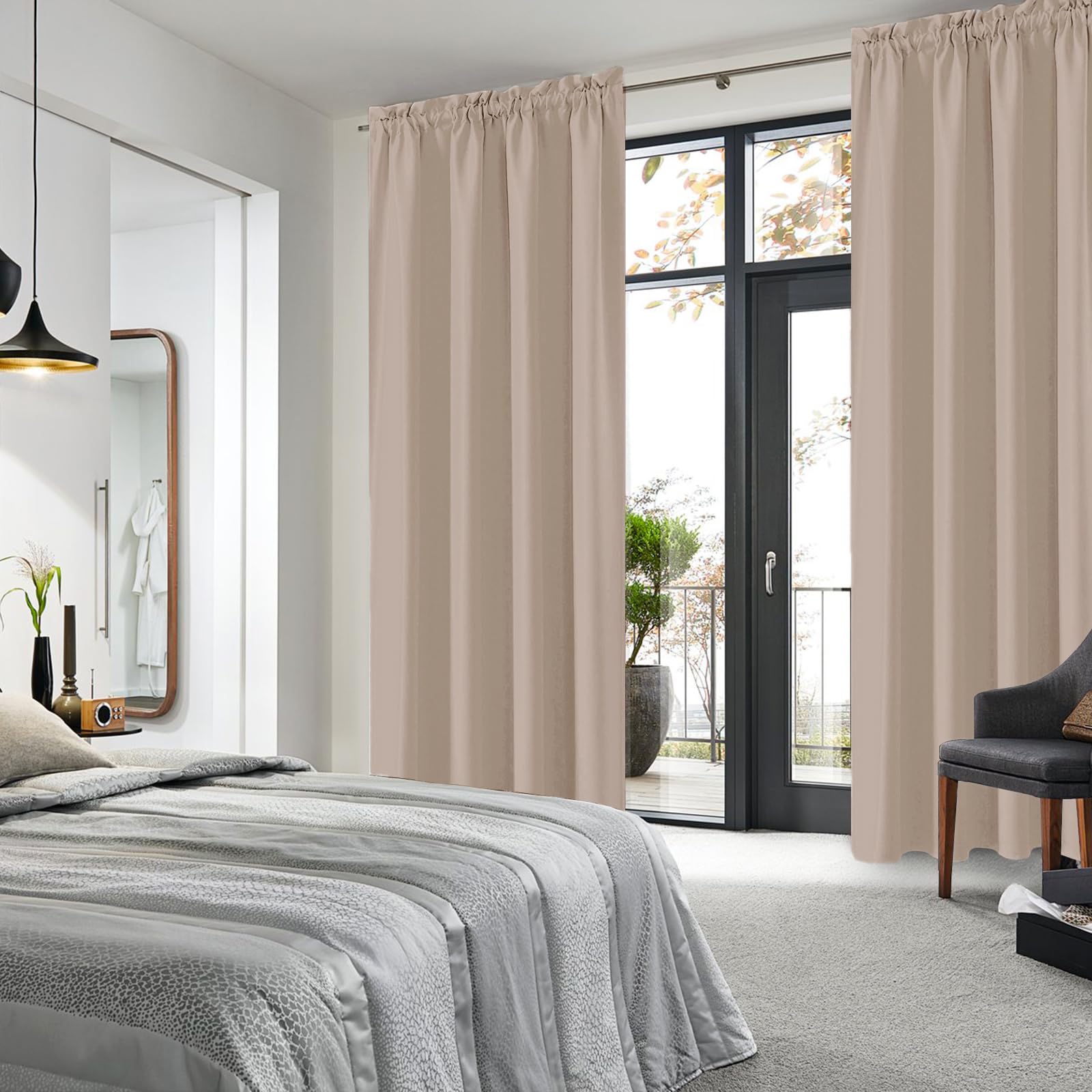 Blackout Curtains for Bedroom Living Room 52 x 84 Inch Long Camel (2 Count)