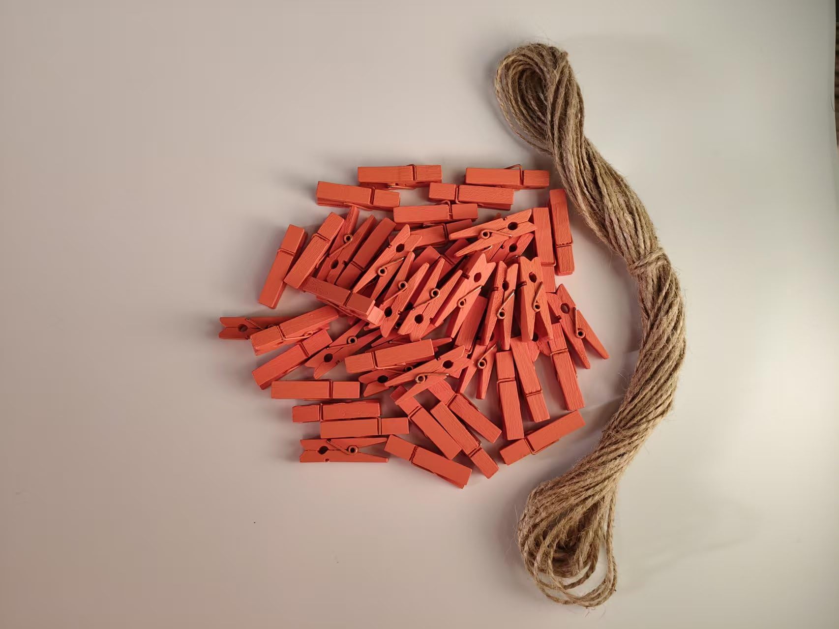 50 Pieces DIY Mini Color Wooden Clothespins Home Decoration Hanging Craft Clips Photo Holder Paper Peg Jute Twine Clothing Line Orange (50 Count)