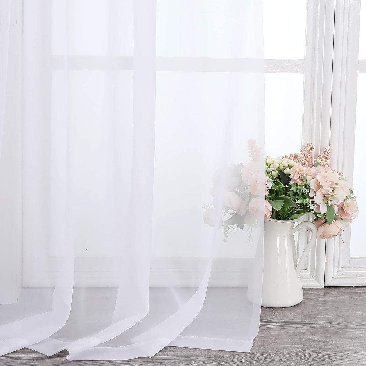 Extra Long White Sheer Curtains 144 inch 2 Panels Set (2 Count)