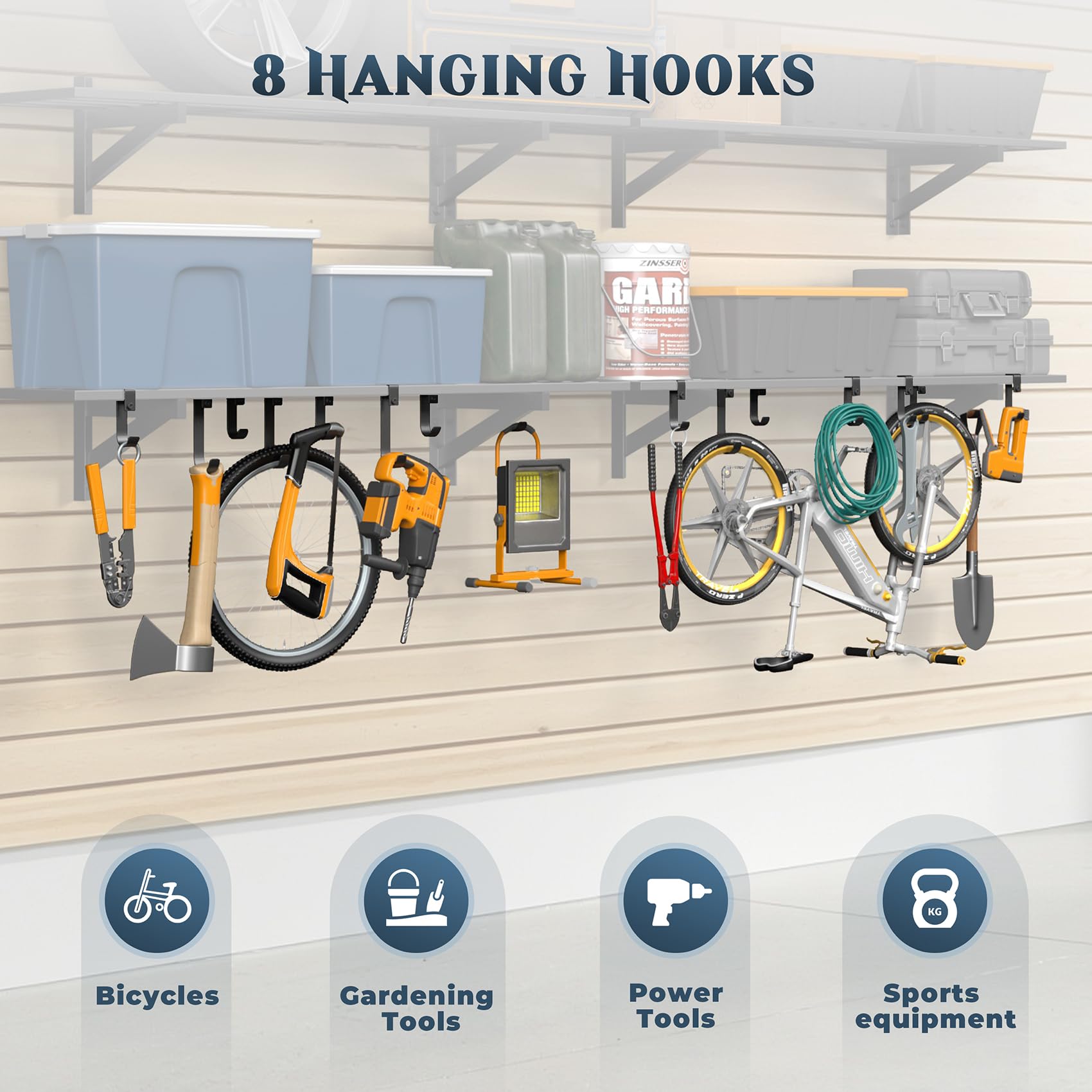 2 Pack Heavy Duty Garage Wall Shelving with 8 Hooks (2 Count)