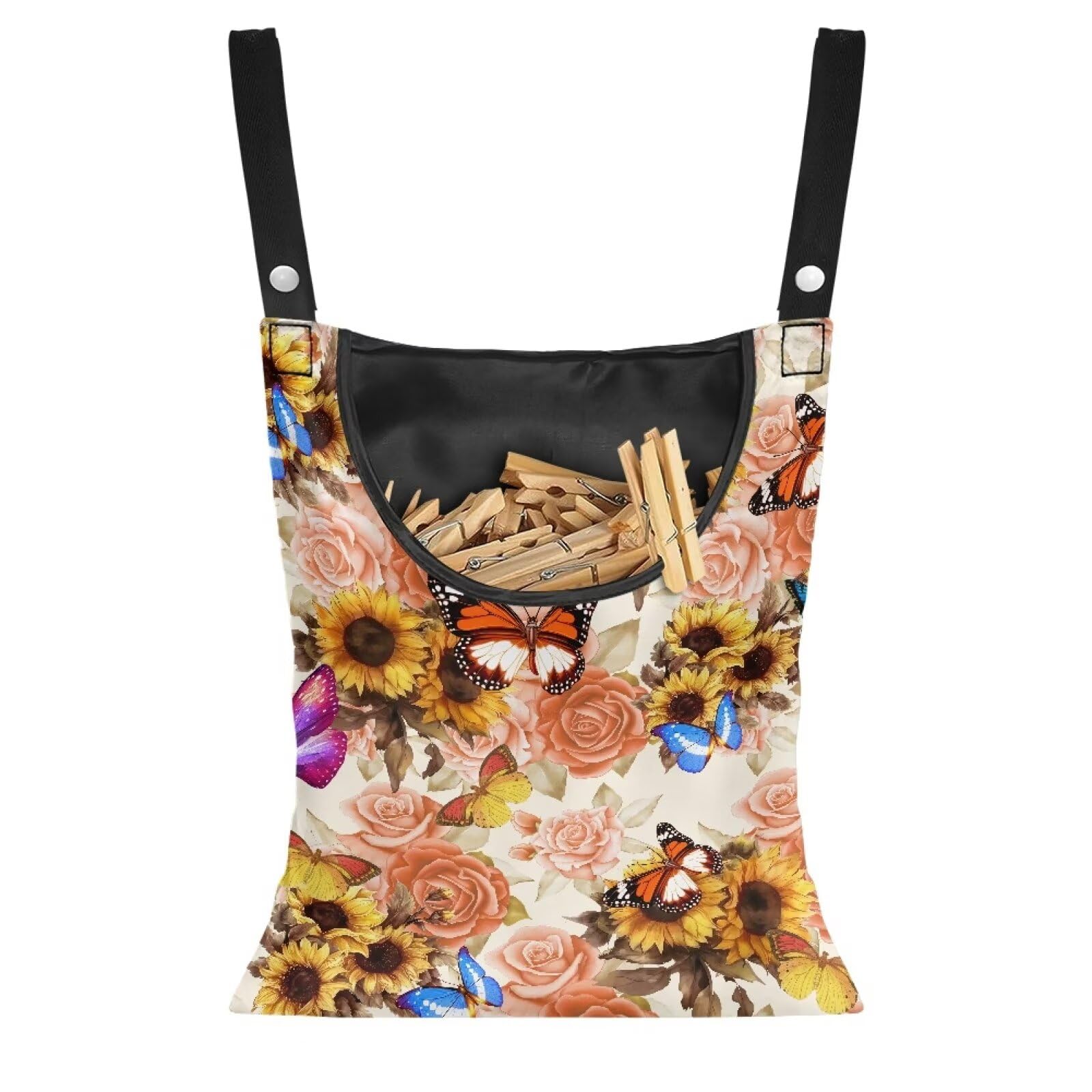 Butterfly Clothespin Bag with Hanging Sunflowers Rose Hook Waterproof Clothes Pin Hanging Bag Space