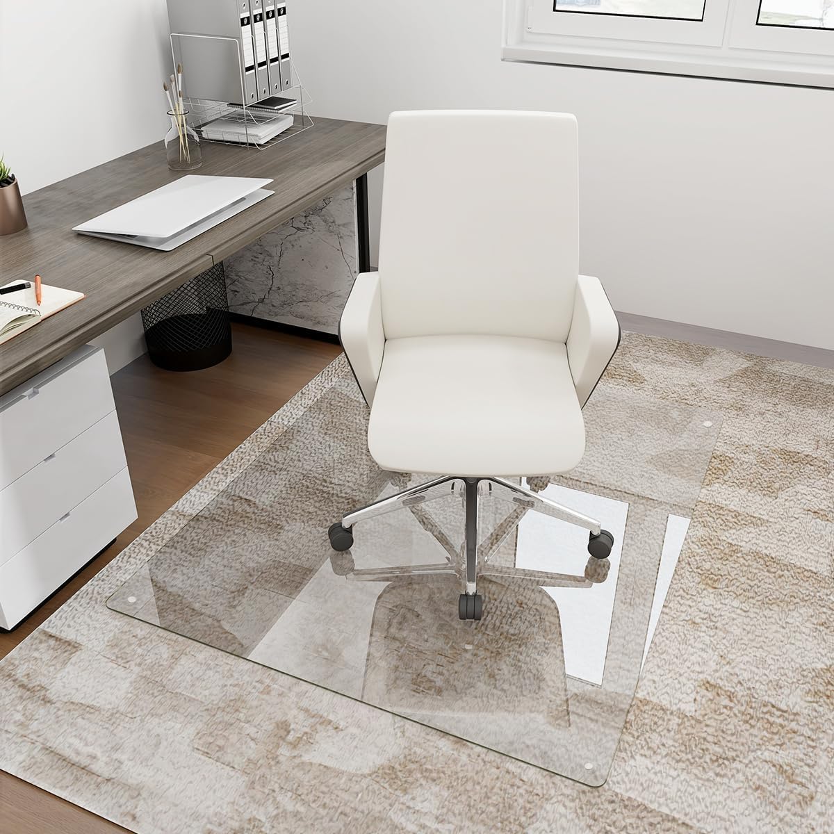 Tempered Glass] 36" x 55" Glass Office Chair Mat for Carpet