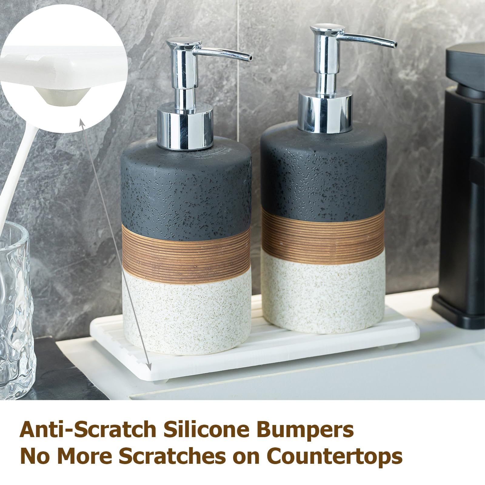 Ceramic Dish Soap Dispensers Set of 2 for Kitchen and Bathroom (2 Count)
