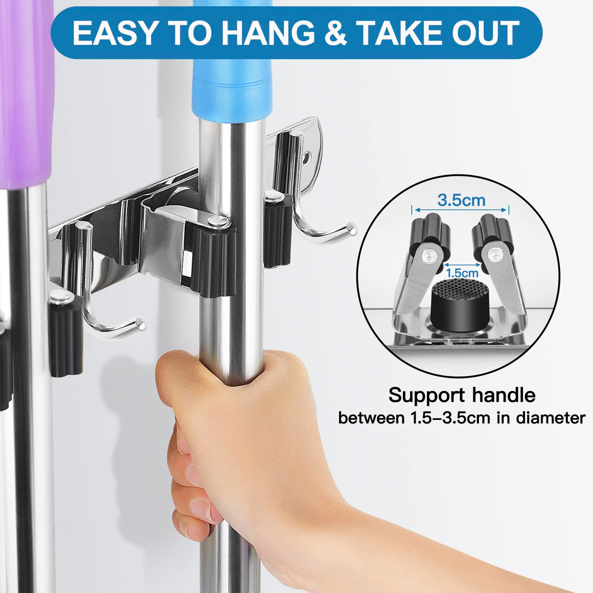 Broom Holder Wall Mount Stainless Steel Mop Organizer