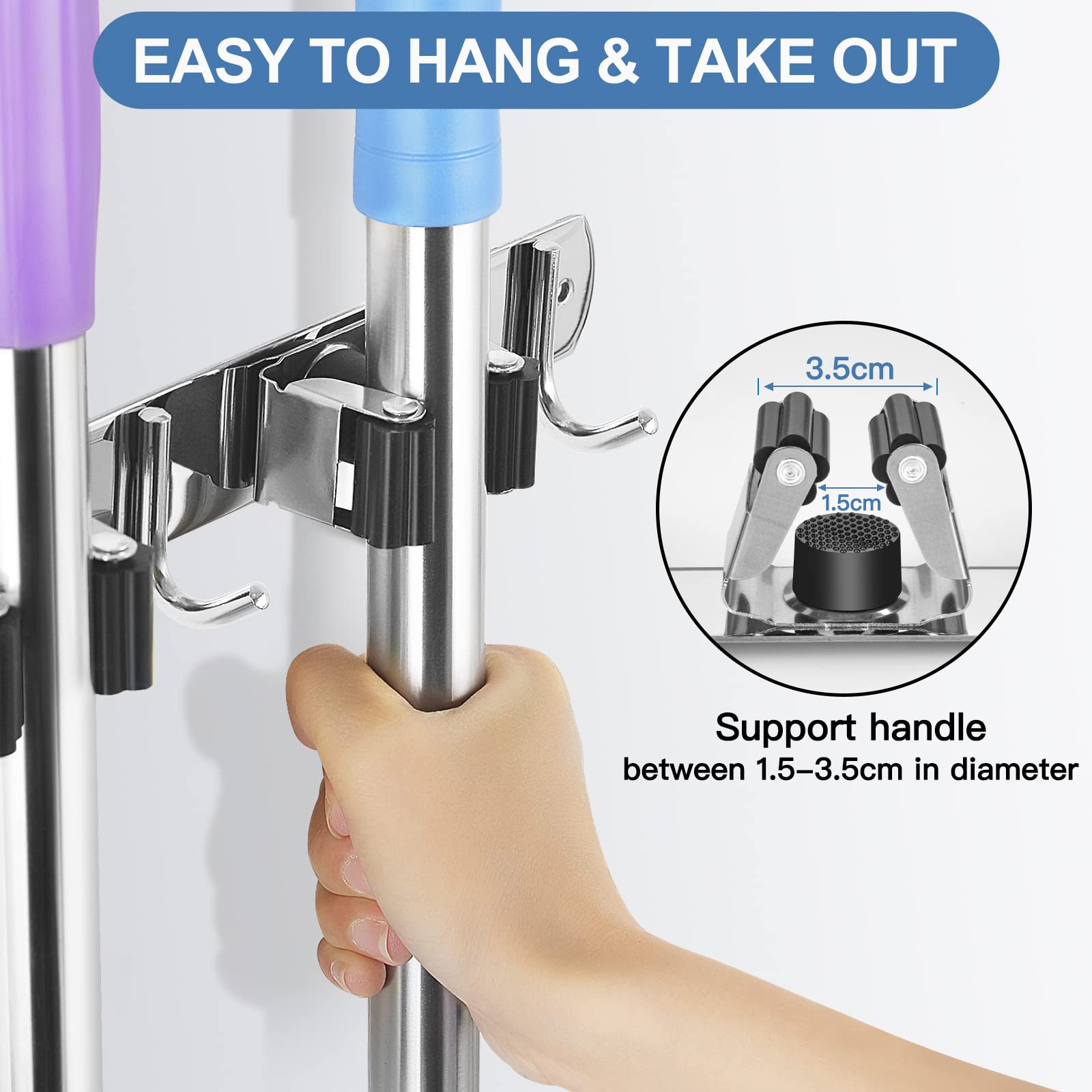 Broom Holder Wall Mount Stainless Steel Mop Organizer