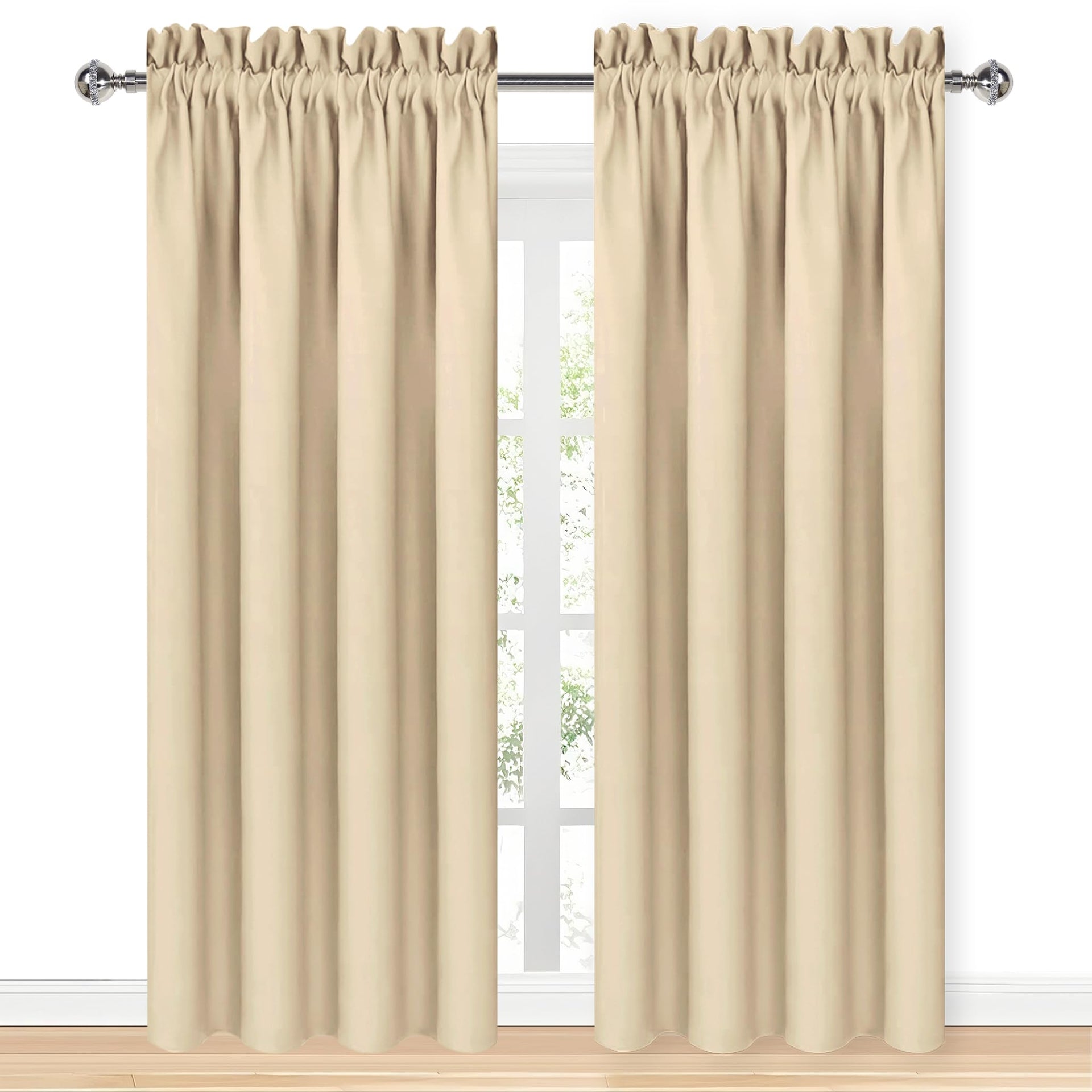 Blackout Curtains for Bedroom Living Room 52 x 84 Inch Long Beige (2 Count)