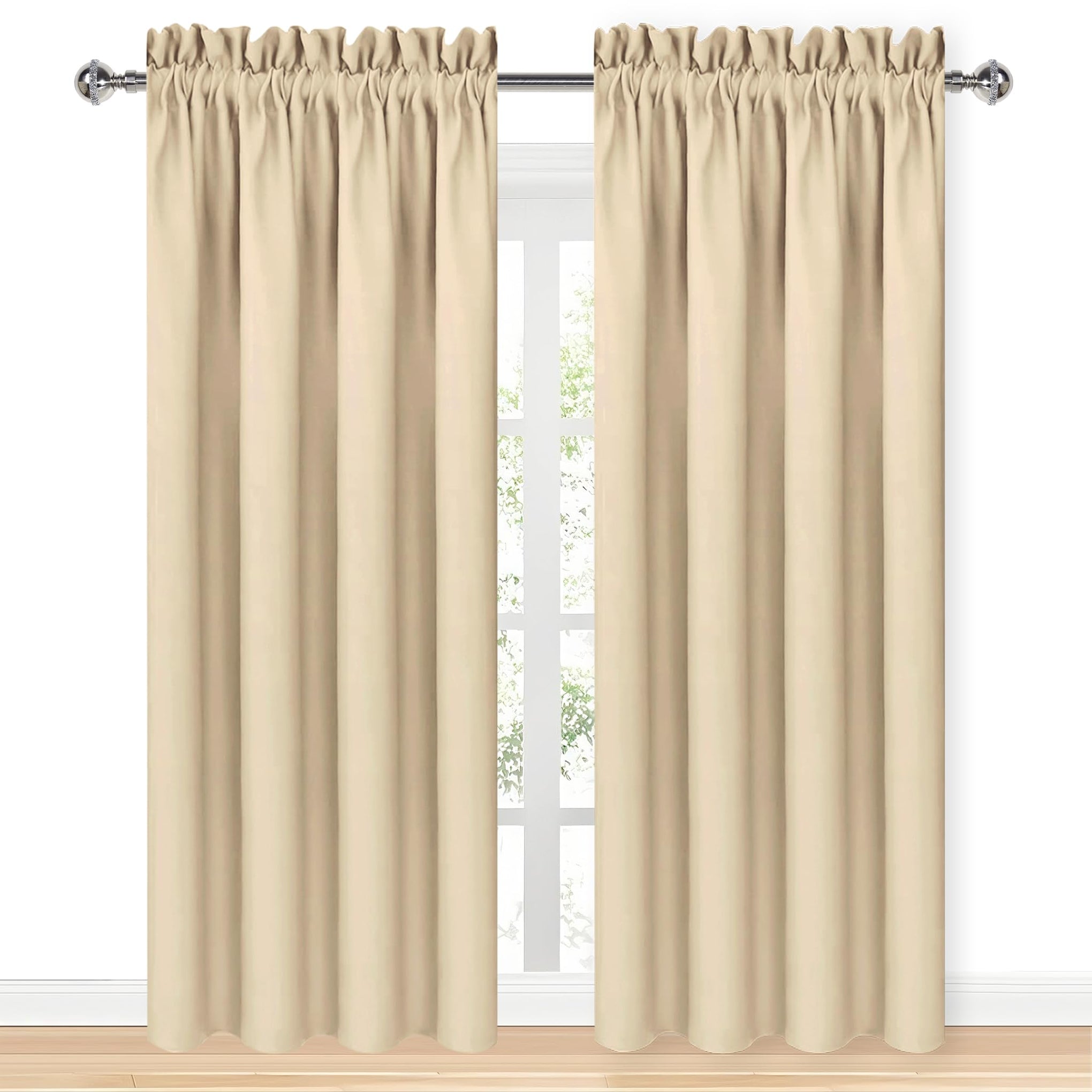 Blackout Curtains for Bedroom Living Room 52 x 84 Inch Long Beige (2 Count)
