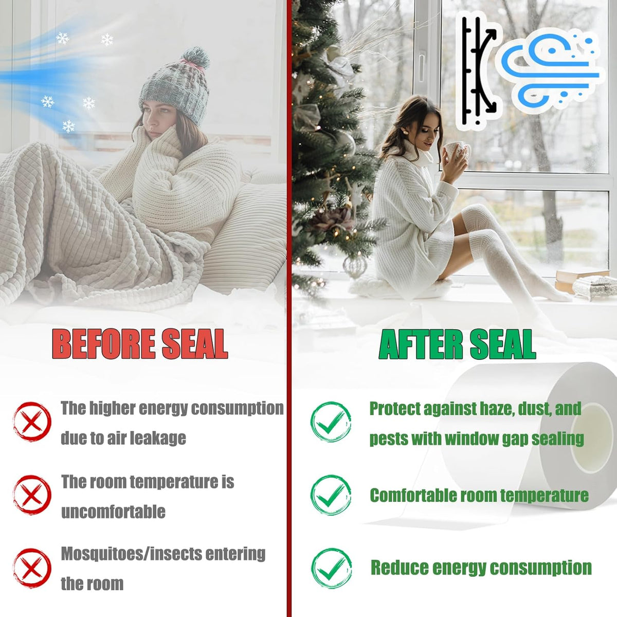 Window Weather Sealing Tape 3 in x 105 FT Weather Stripping Weatherproof Draft Stopper Clear Window Insulation Tape for Doors Windows Garages RVs Energy Saving Kit (3 in X 105 FEET)