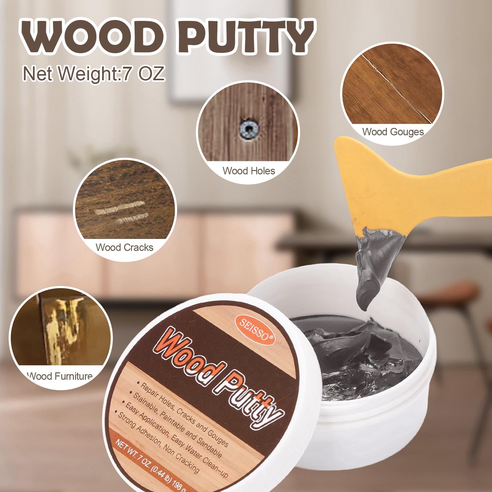 Wood Putty Gray Wood Filler Paintable (7 Ounce)