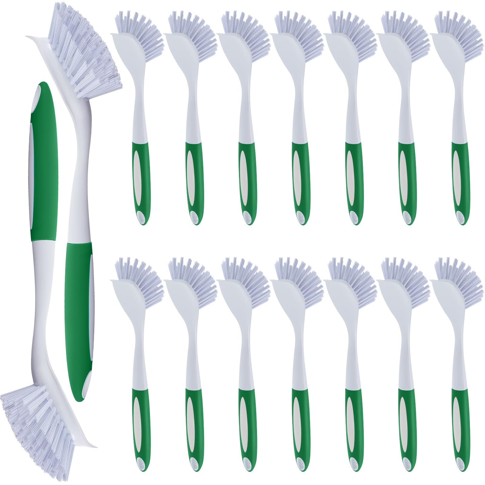 20 Pcs Green Kitchen Scrub Dish Brush Bulk with 11 Inch Anti Slip Handle Cleaning Dish Scrubber with Stiff Bristles Washing Scrub Brushes for Housekeeping for Pots and Pans