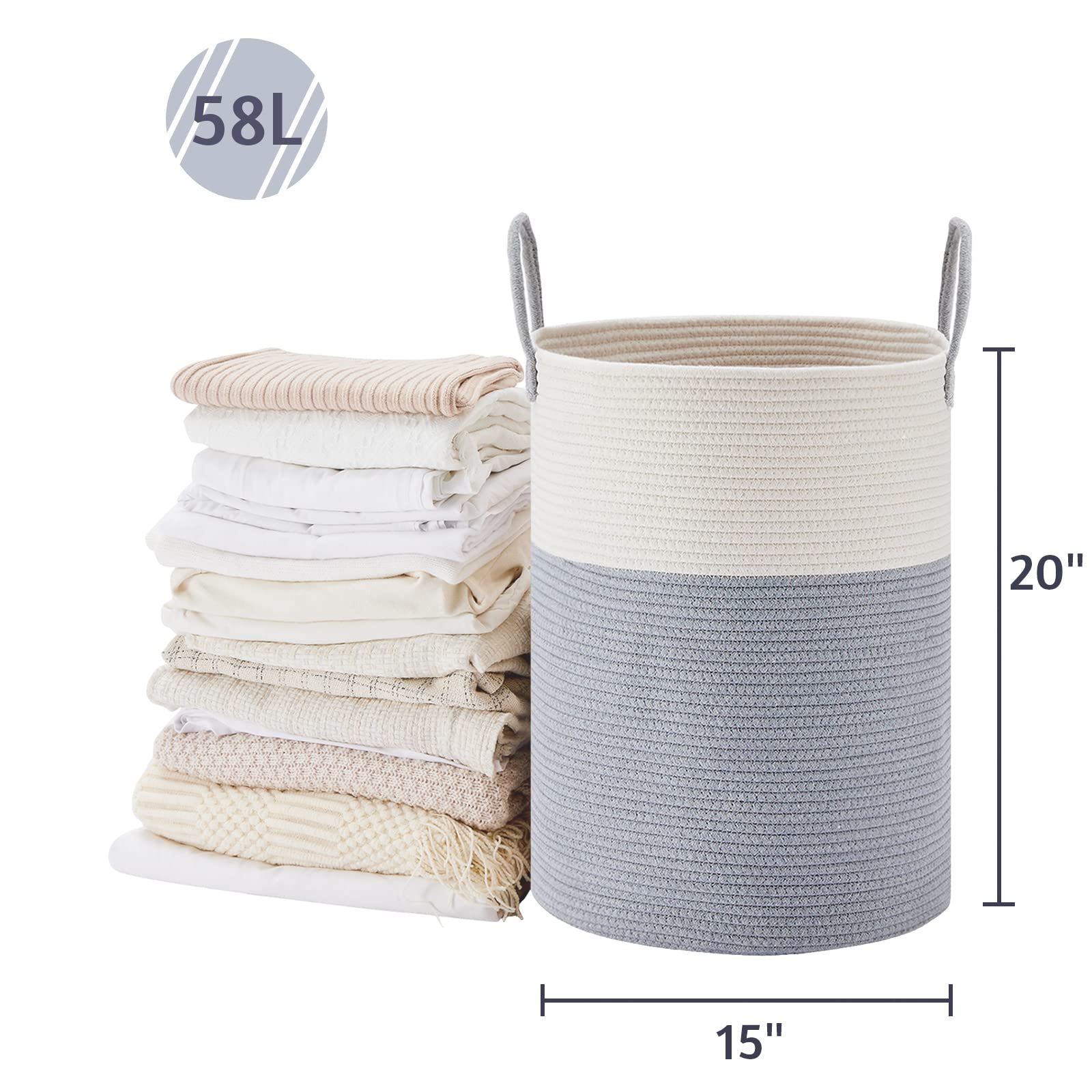 58L Tall Woven Laundry Basket Hamper