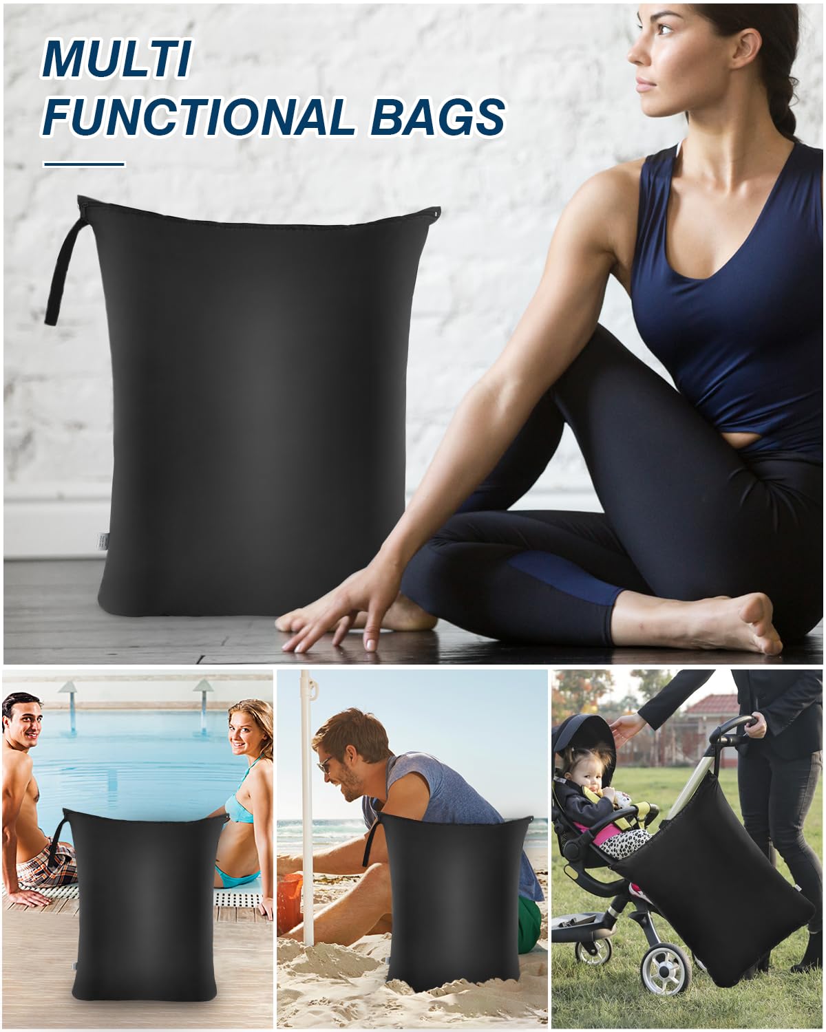 2Pcs Large Laundry Bags 24x32 inch Wet Dry Bag Reusable Waterproof Bag with Zipper for Home Travel Hotel Camping Swimsuits (2 Count)