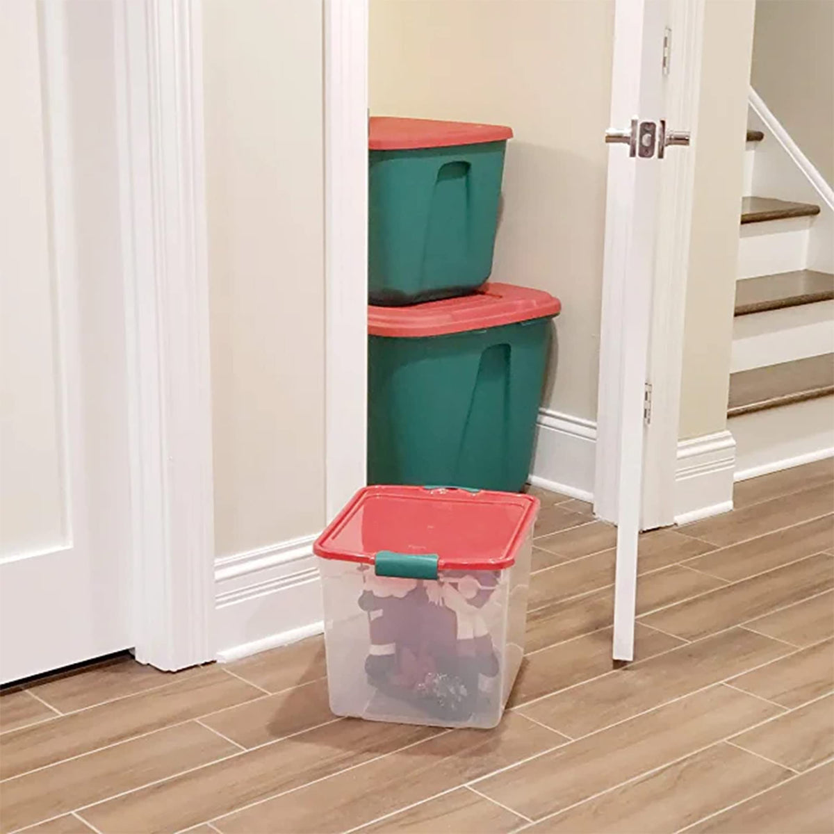 Holiday Tote Plastic Storage Bin with Lid (4 Count)