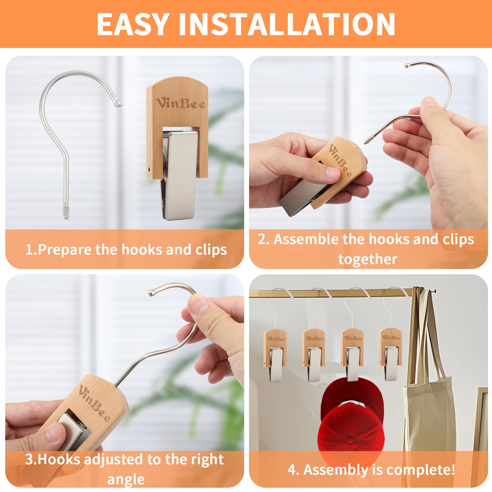 6Pcs Laundry Hooks Clips Hanger Wooden Laundry Clips with Hooks Closet Organizer Clamps Clothes Clips Laundry Hanging Clips Towel Clips for Socks (6 Count)