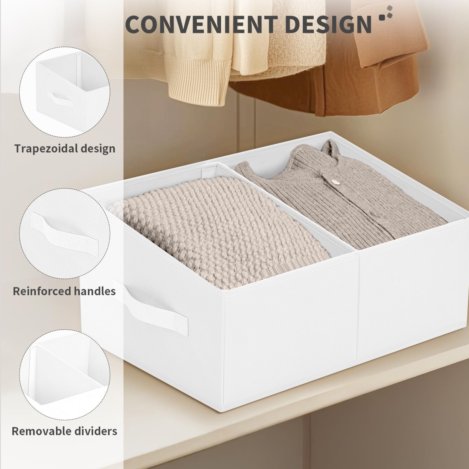 Large Closet Shelf Organizer Bins 6 Packs with Handles and Divider (6 Count)