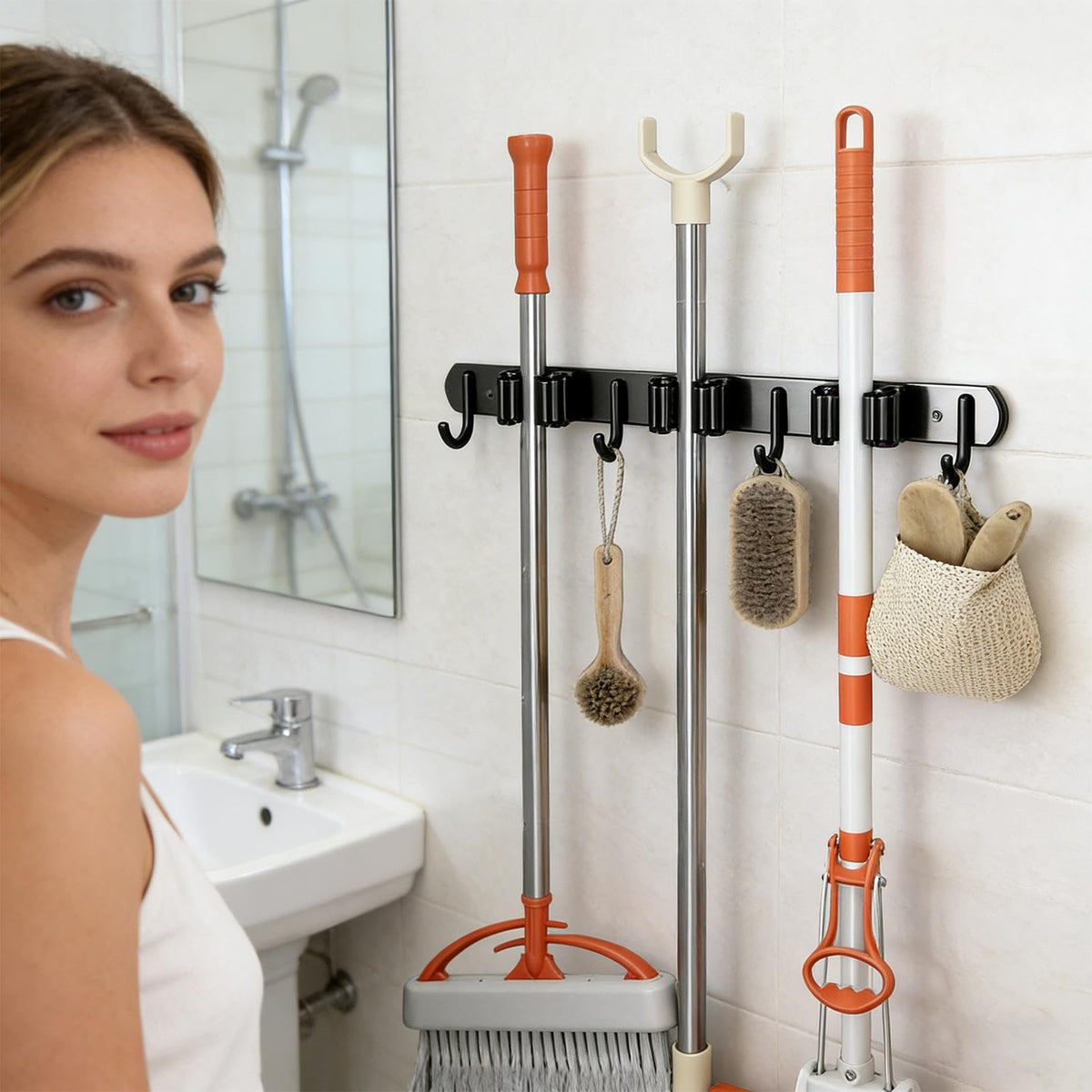 Broom Hanger Wall Mount Laundry Dustpan Holder