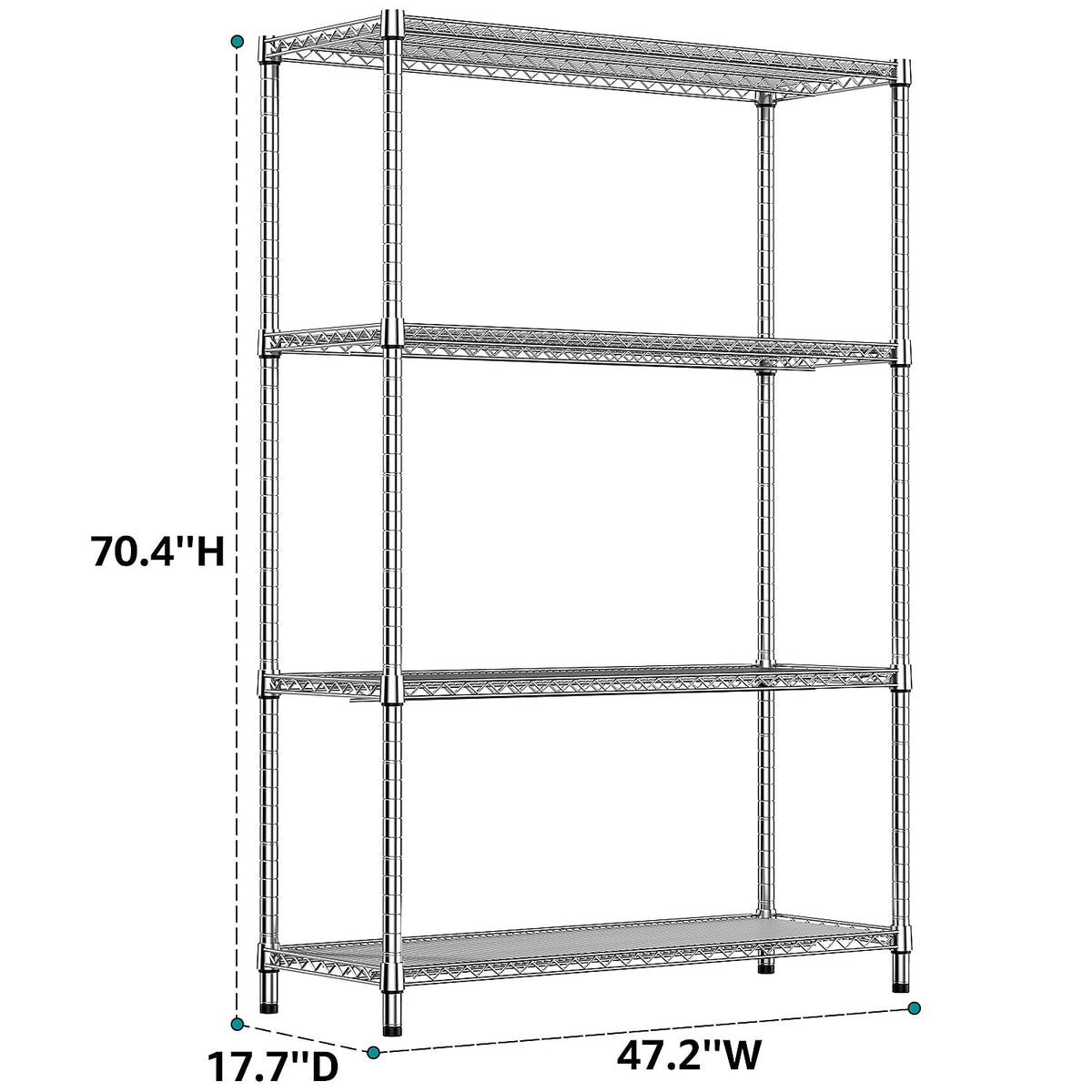 3400 LBS Garage Shelving Wide Storage Shelves 4 Tier Metal Shelves Heavy Duty Adjustable Utility Shelf Rack Chrome 17.7" D x 47.2" W x 70.4" H (4 Count)