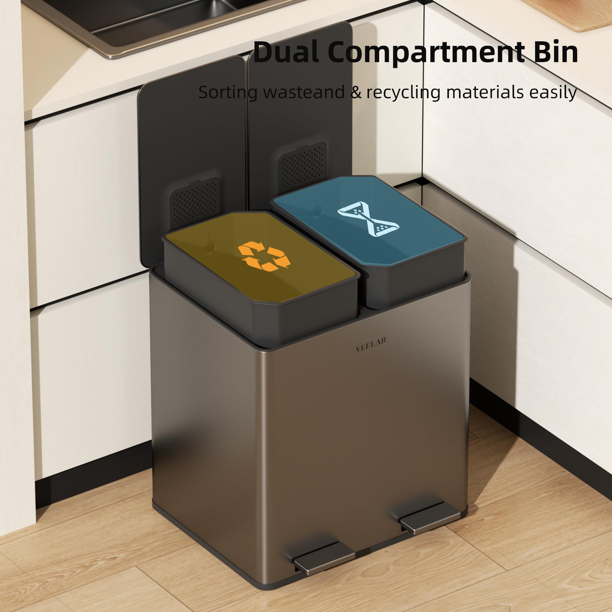 Kitchen Dual Trash Can (2 Count)